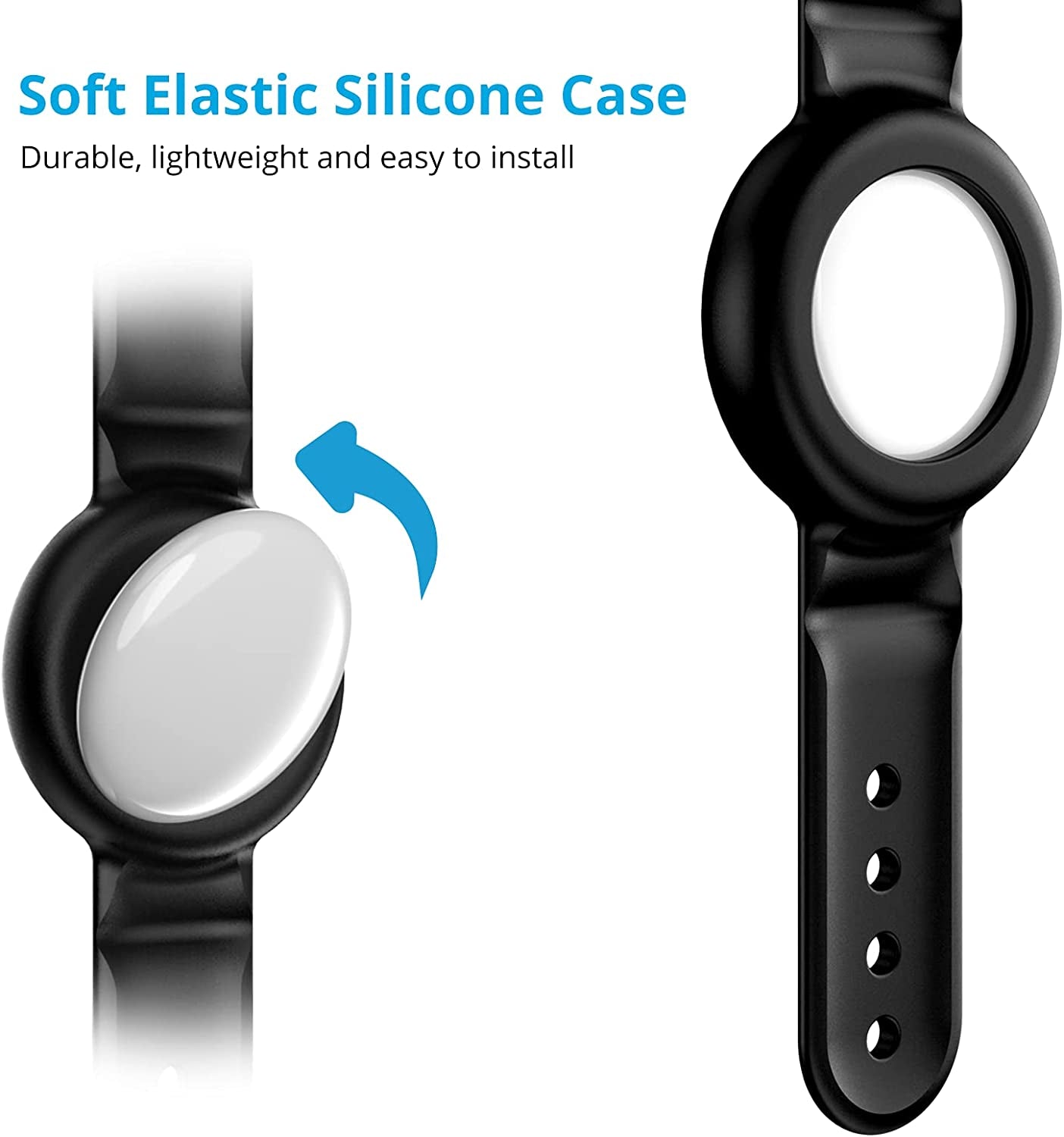 SUPMEGA Case for Airtag Dog Collar Holder, Flexible Silicone Cover with Adjustable Band Fits Pet Collars, Protective Anti-Scratch Case Compatible with Airtag 2021 - Black SUPMEGA