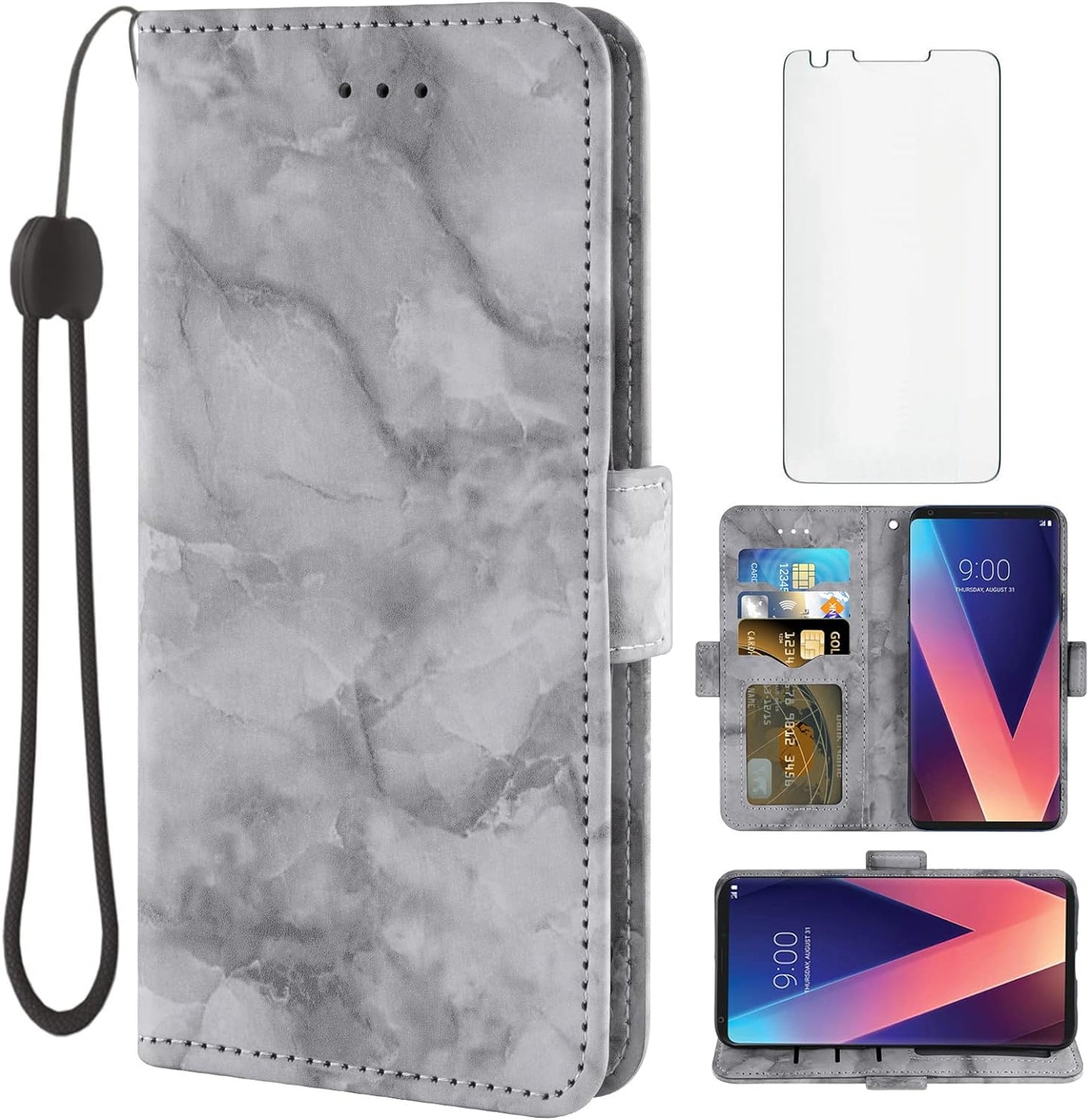 Asuwish Compatible with LG V35 Thinq V30 plus Case and Tempered Glass Screen Protector Cell Card Holder Slot Kickstand Marble Wallet Phone Cover for LGV30 LGV35 LG30 LG35 V 30 35 V30+ V30S H931 Pink Asuwish Black