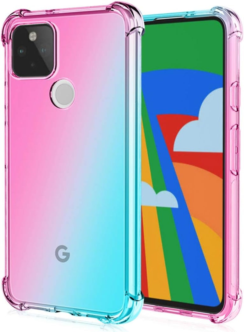Ueokeird Google Pixel 5 Case (2020), Clear Cute Gradient Phone Case Slim anti Scratch Flexible TPU Cover Shockproof Protective Case for Google Pixel 5 (Purple/Blue) Ueokeird Pink/Green