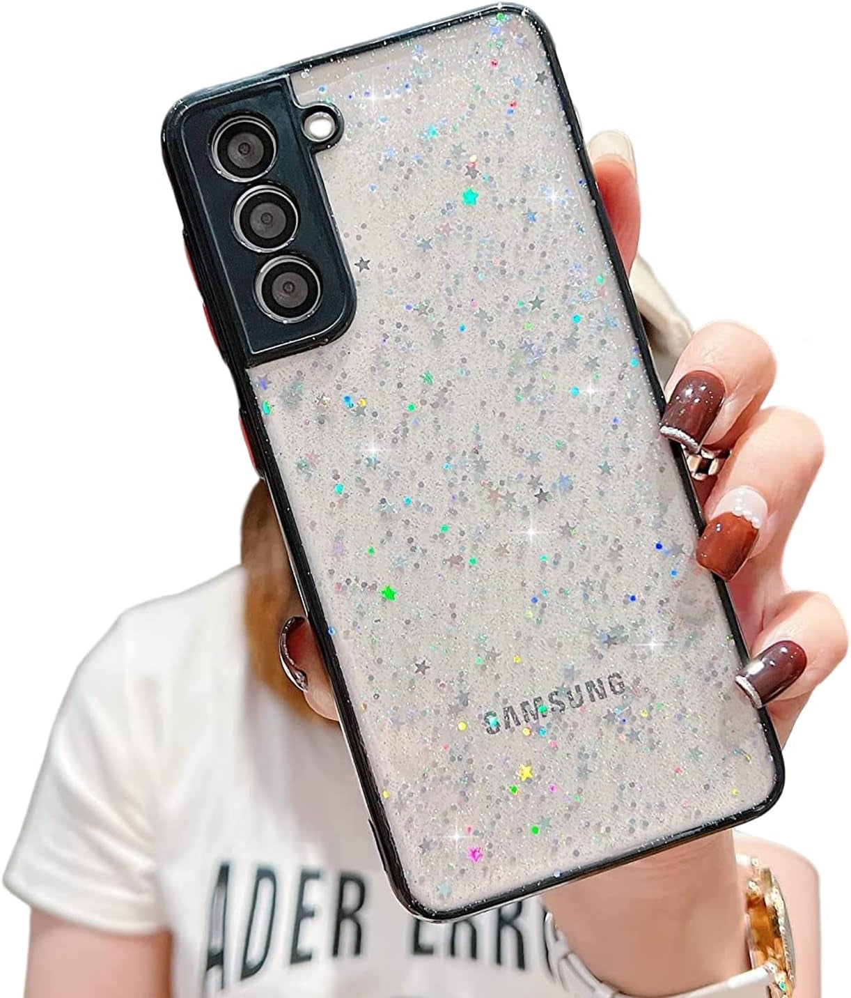 HJWKJUS Compatible with Samsung Galaxy S22 Case for Women Girls,Soft Slim Fit Full-Around Protective Cute Clear Sparkly Bling Star Phone Case Glitter Cover for Samsung Galaxy S22-White JWKJ Black