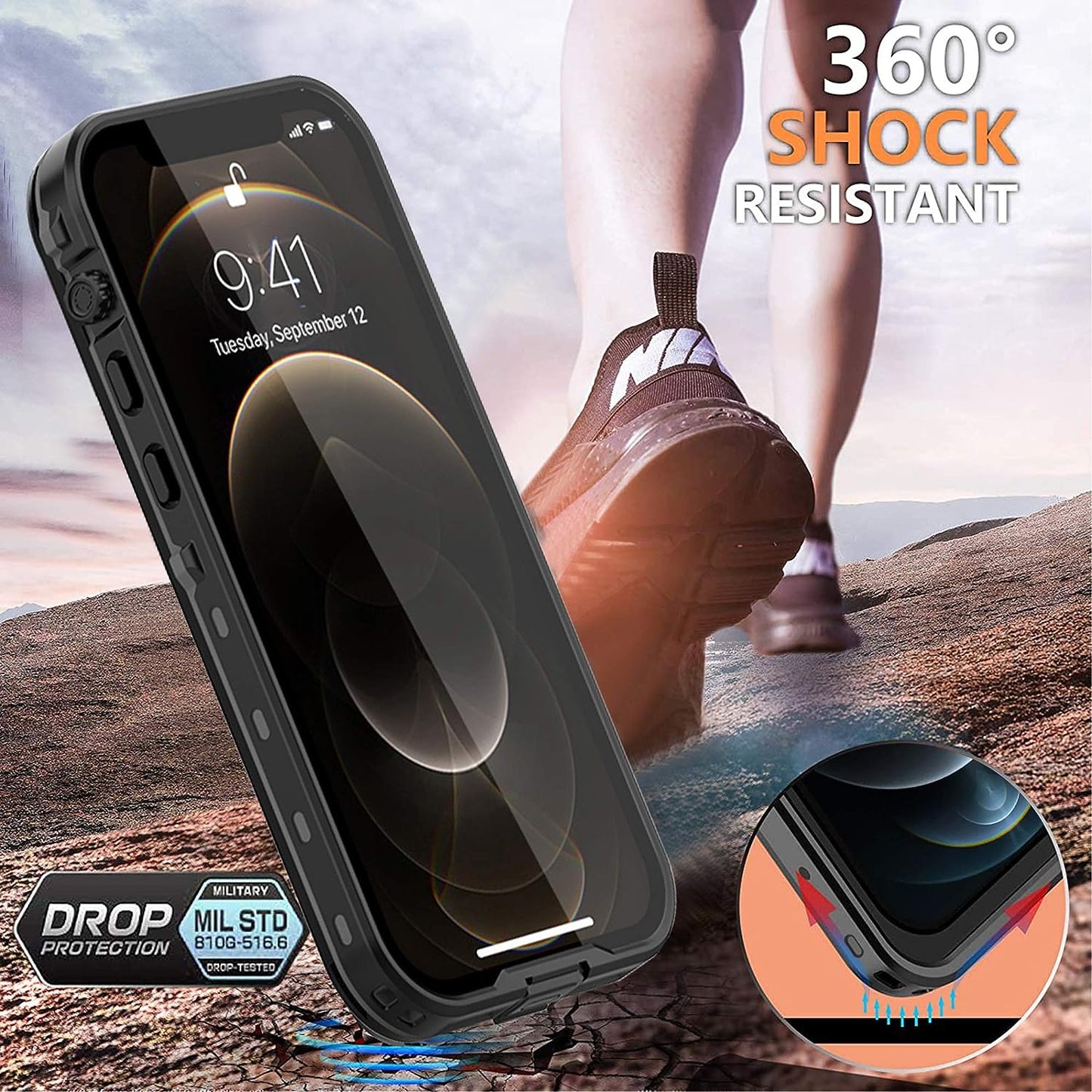 Aicase for Iphone 12 Pro Waterproof Case Compatible with Magsafe, Built-In Screen Protector and Kickstand, 38-Magnets IP68 Certified Full Body Shockproof Drop Protection Underwater Protective Cover AICase