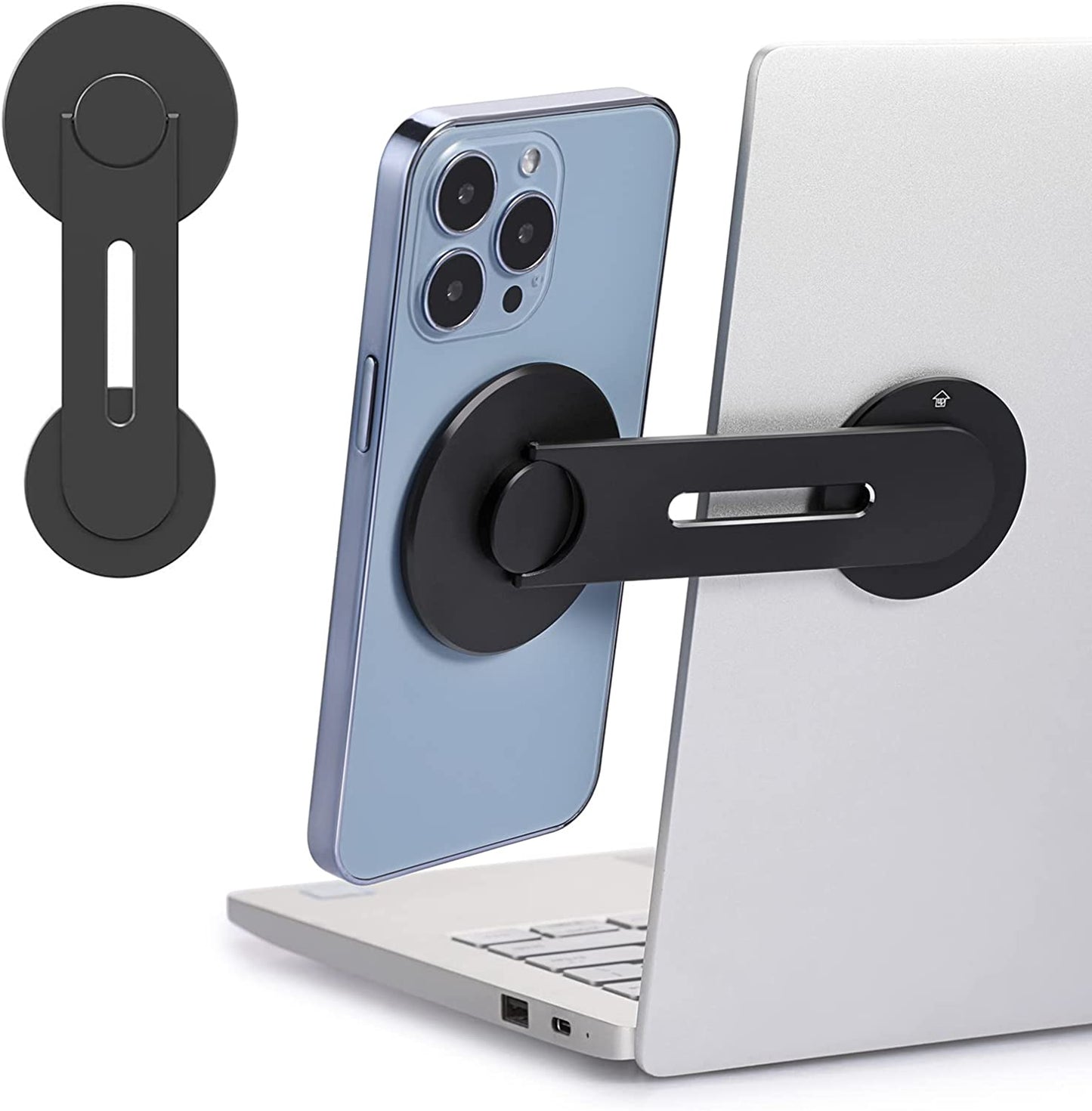 Ubeesize Magnetic Laptop Phone Holder, 180° Adjustable Continuity Camera Mount for Magsafe Iphone 14 13 12 Series, for Ios 16 & Macbook Macos 13 Ventura, Compatible with Tesla Model 3 Model Y UBeesize Black Reversible Laptop Phone Holder