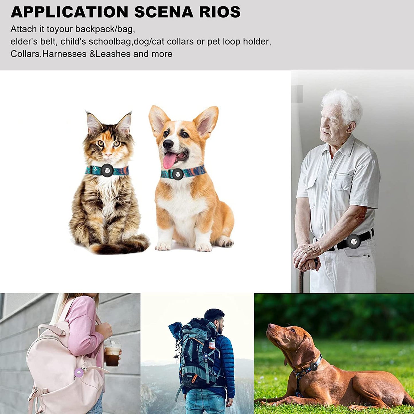 Sinvin Airtag Dog Collar Holder - Airtag Cat Collar Holder - Silicone Waterproof Apple Airtag Protective Holder for Pet Collars Wide within 1/2" (Black) KV-AC-01