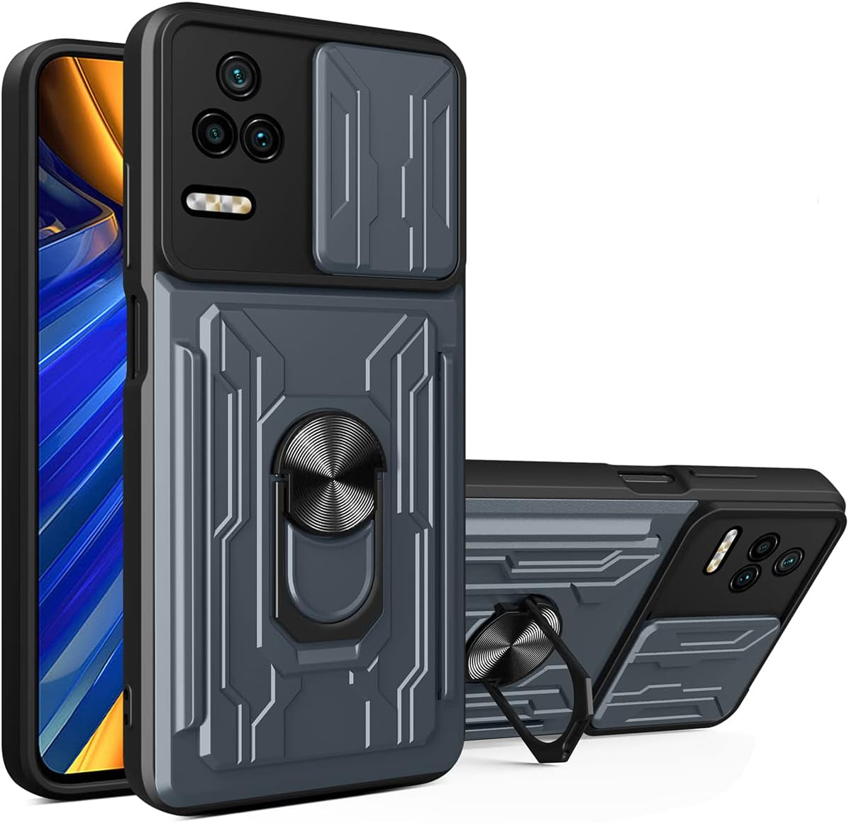 Ccsmall for Xiaomi Poco F4 Case Sliding Window Case with Card Holders, Redmi K40S Cover with Slide Camera Protection Built-In Magnetic Kickstand Case for Xiaomi Redmi K40S/Poco F4 LJK Black CCSmall Gray Xiaomi Poco F4