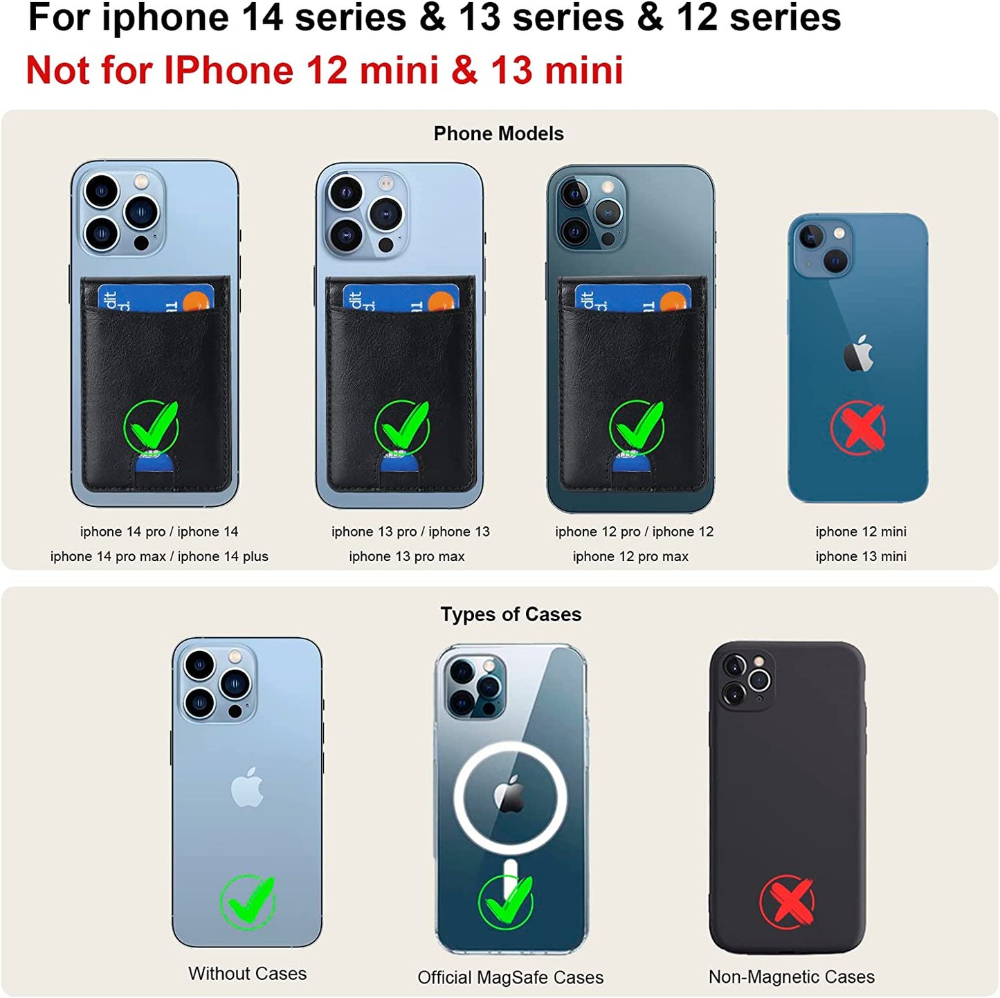 KIHUWEY for Magsafe Wallet Card Holder with Magnetic, Mag Safe Leather Detachable Kickstand RFID Wallet for Iphone 14 Pro Max/14 Pro/14/14 Plus/13 Pro Max/13 Pro/13/12 Pro Max/12 Pro/12 (Black) KIHUWEY