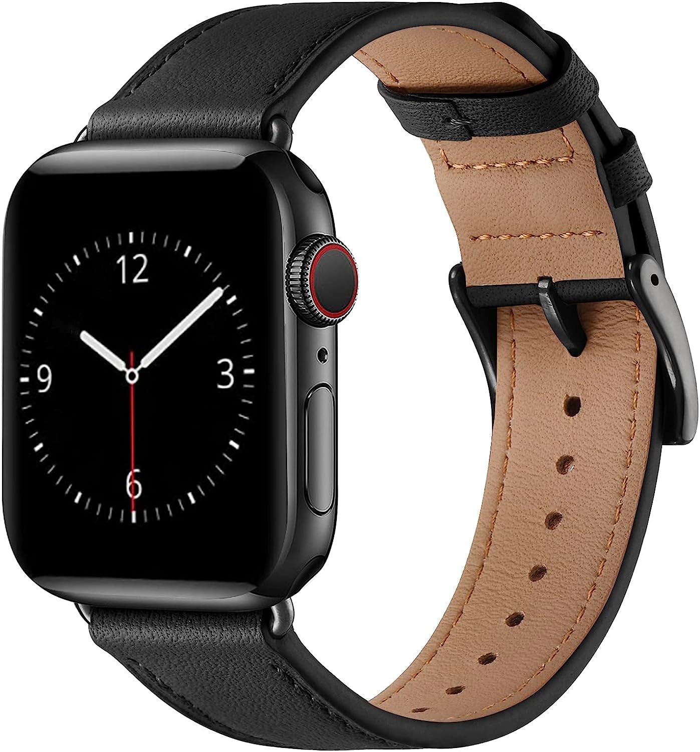 Lovrug Band Compatible with Apple Watch Band 44Mm 42Mm 38Mm 40Mm 41Mm 45Mm 49Mm Ultra SE2 SE Series 8/7/6/5/4/3/2/1 Genuine Leather Business Replacement Band Smart Watch Strap for Women Men LovRug-US Black/Black 38mm/40mm/41mm