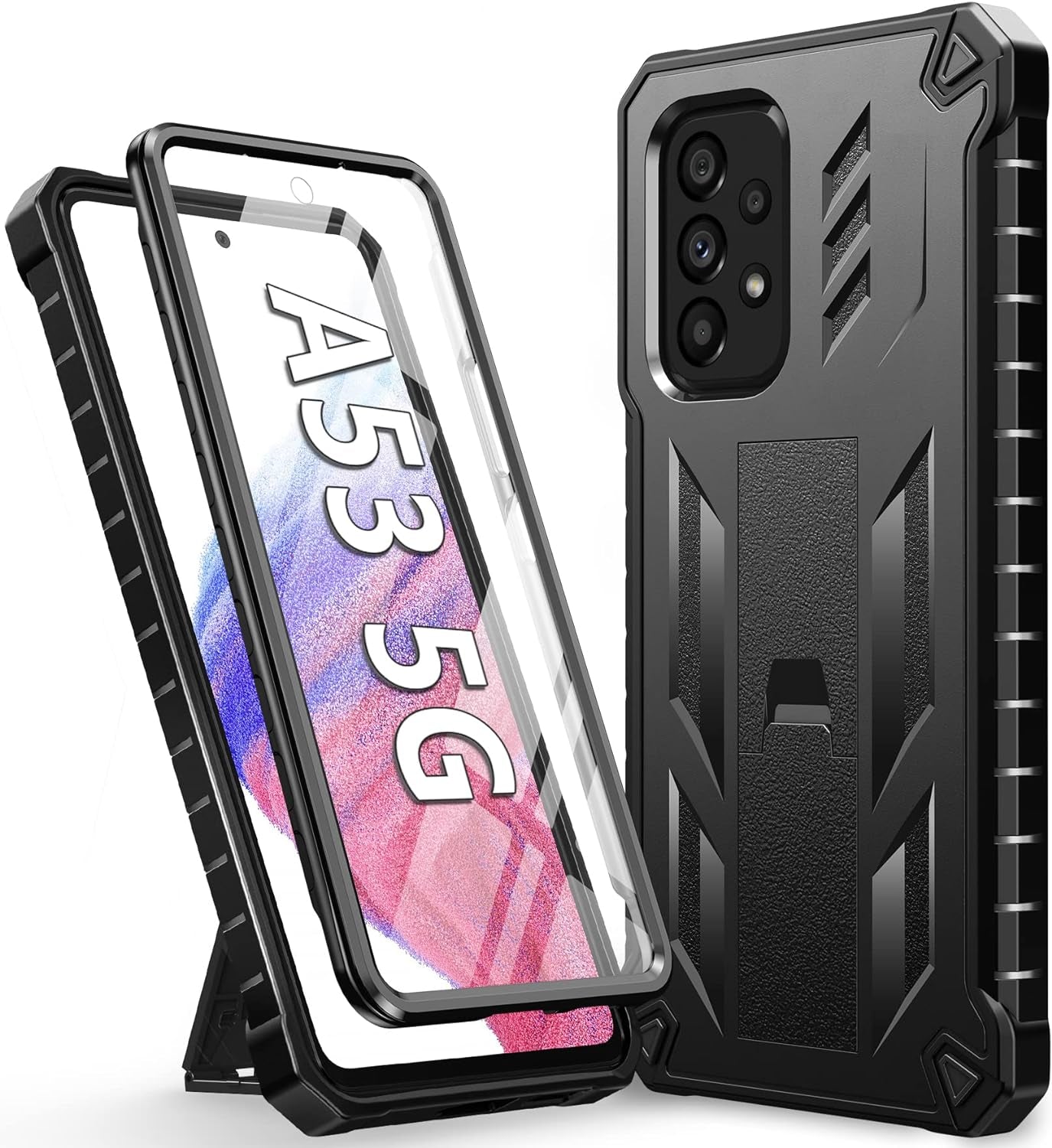 Soios for Samsung Galaxy A53 5G Case: Military Grade Drop Proof Protection Cover with Kickstand | Matte Textured Rugged Shockproof TPU | Protective Cell Phone Case for Galaxy A53 5G Phone SOiOS Zj-Black