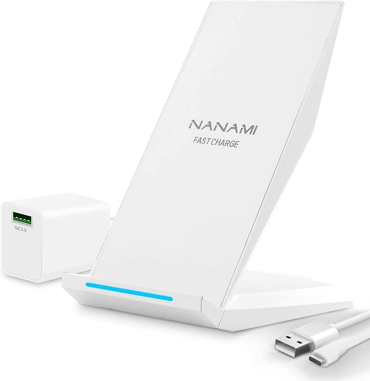 NANAMI Fast Wireless Charger with USB Phone Charger, Qi Certified Charging Stand with QC3.0 Adapter 7.5W Compatible Iphone 14/13/12/SE 2020/11/XS,10W for Samsung Galaxy S23/S22/S21/S20/S10/Note 20/10 NANAMI Elegant White