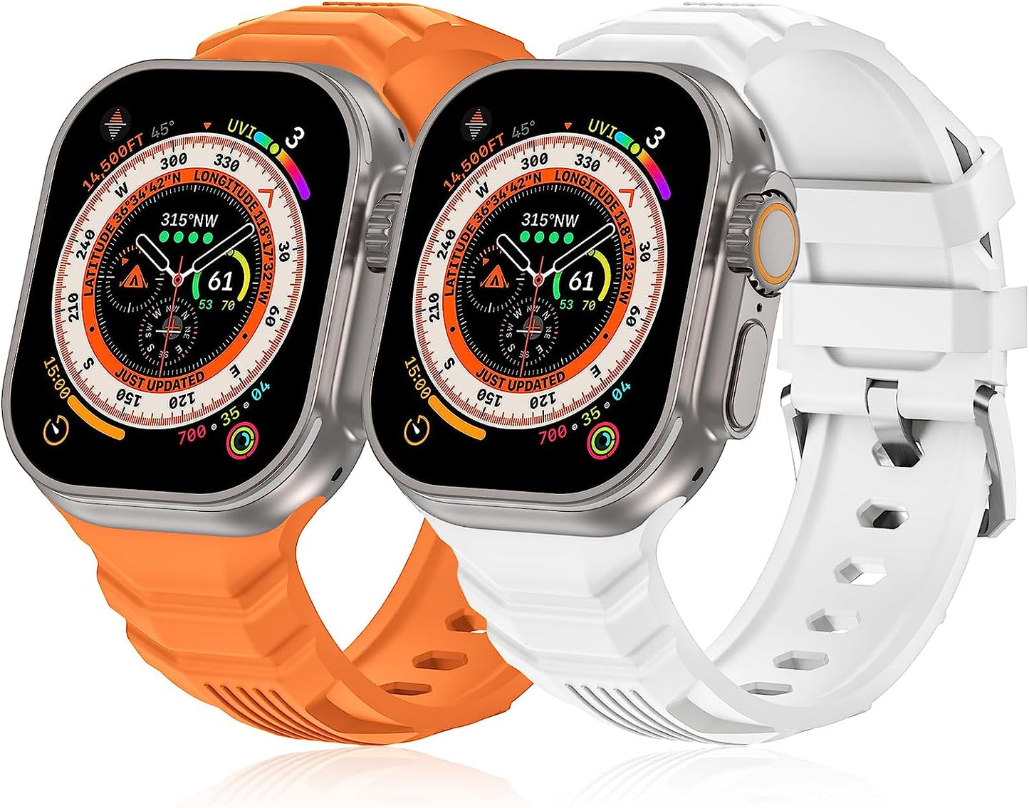 Seizehe Sport Bands Compatible with Apple Watch Ultra Band 49Mm 45Mm 44Mm 42Mm for Men, Soft Silicone Wristbands Replacement Strap for Iwatch Ultra Bands Series 8/7/SE/6/5/4/3/2/1, 2 Packs Seizehe White/Orange 42mm/44mm/45mm/49mm