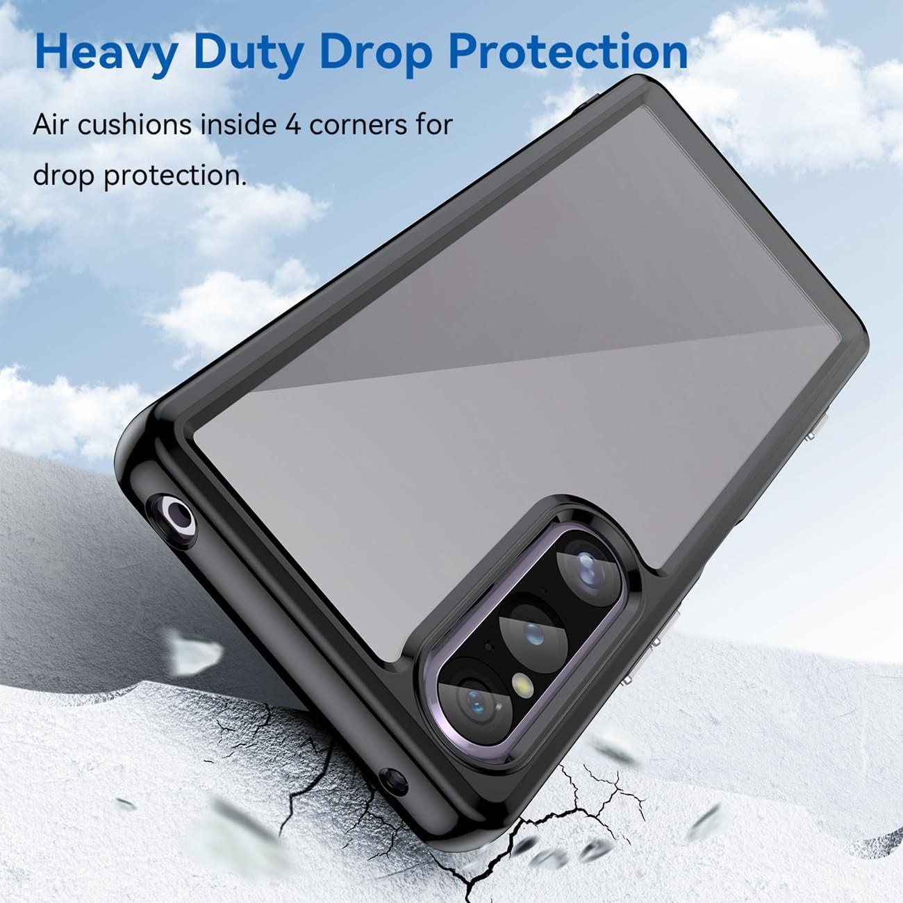 DFTCVBN Phone Case for Xperia 1 V Case, Sony 1V XQDQ62 Case with HD Screen Protector, Soft Bumper with Clear Crystal PC Hard Back Shockproof Cover Cases for Sony Xperia 1 V Black DFTCVBN