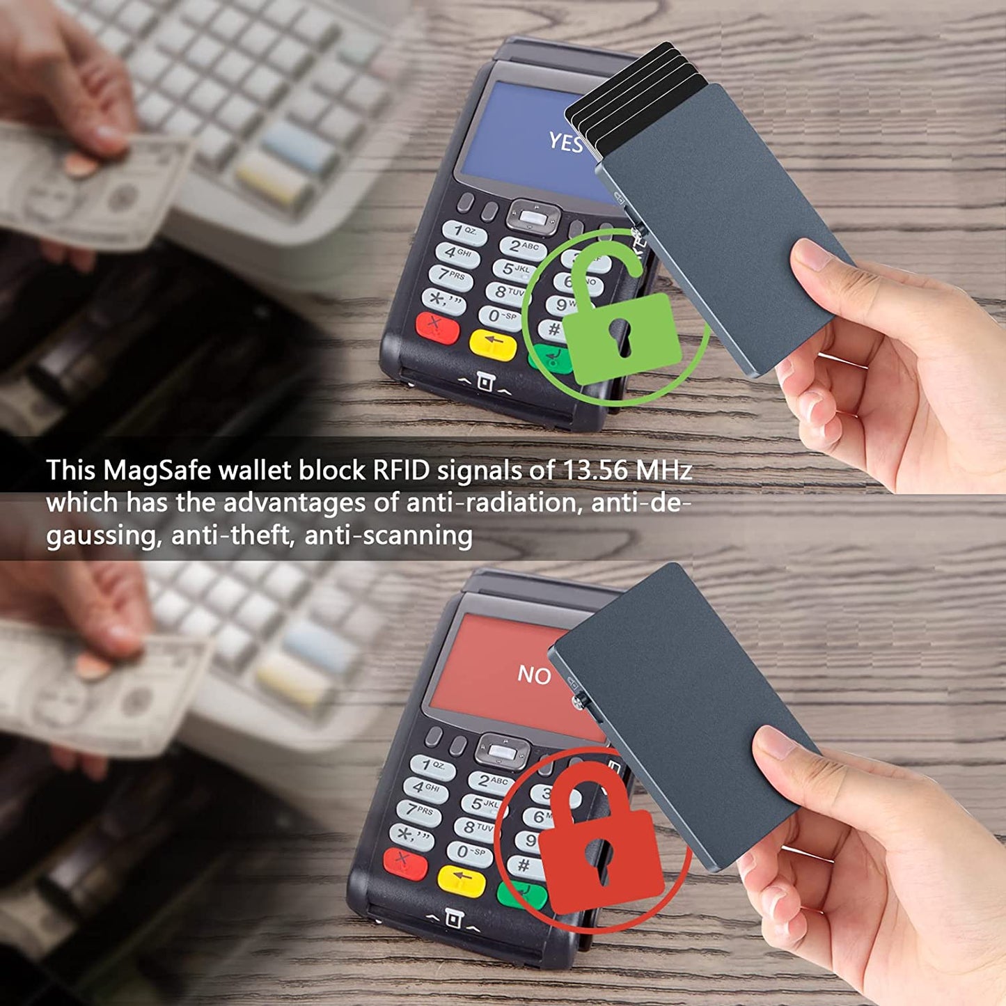 Magnetic Card Wallet Holder for Magsafe,Slim Metal Wallet Card Holder,Eject Credit Card with One Click Prevent Theft Locking Cards Function ,Card Holder for Phone Case Compatible with All Type Phone SMRA