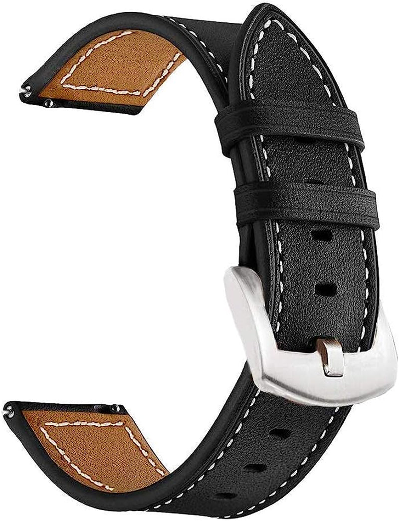 YEEJOK Vivoactive 4S 40Mm Bands Leather, 18Mm Venu 2S Bands for Men Women, Quick Released Leather Watch Strap with Metal Buckle Compatible for Garmin Vivomove 3S 39Mm Smart Watch Yeejok Black-Silver Buckle