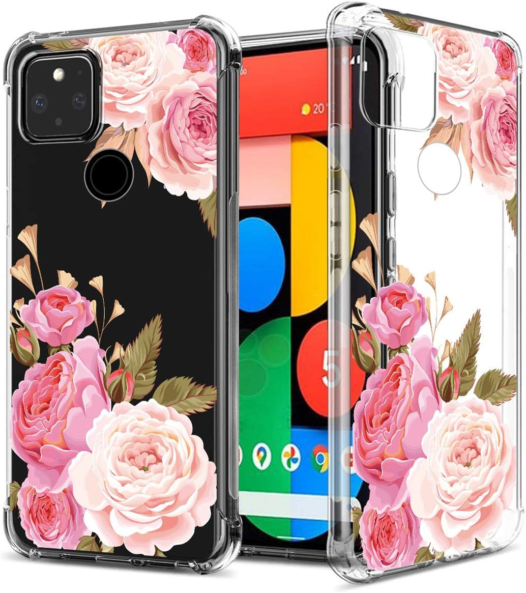 GREATRULY Floral Clear Case for Pixel 5 for Women/Girls,Pretty Phone Case for Google Pixel 5 (2020),Flower Design Slim Soft Transparent Drop Proof TPU Bumper Cushion Silicone Cover Shell,Fl-S GREATRULY Fl-K Clear Only For Google Pixel 5