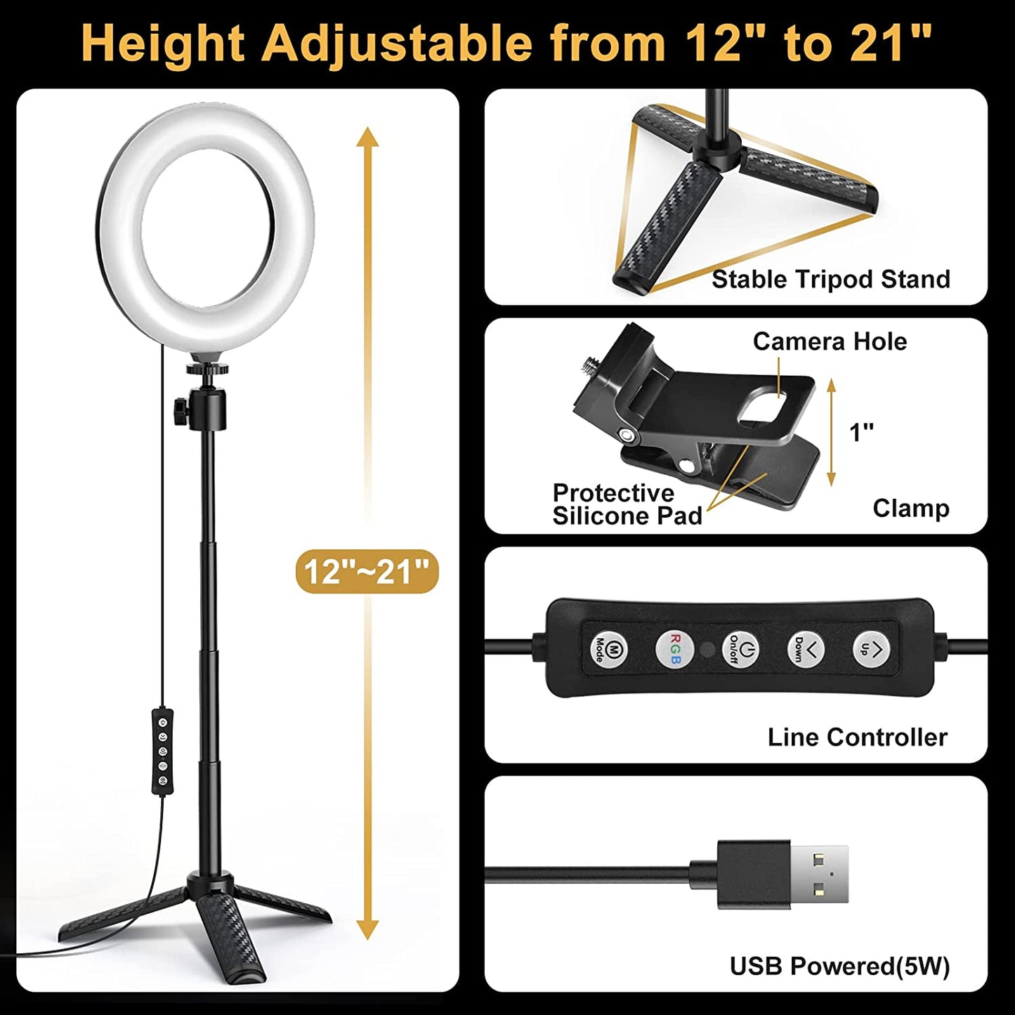 6.5" Ring Light for Computer Video Conference Lighting, Zoom Meetings. 29 Modes Dimmable Ringlight with Desk Tripod Stand and Clip. Laptop Webcam Light. Portable Selfie Light with RGB LED Vlogging