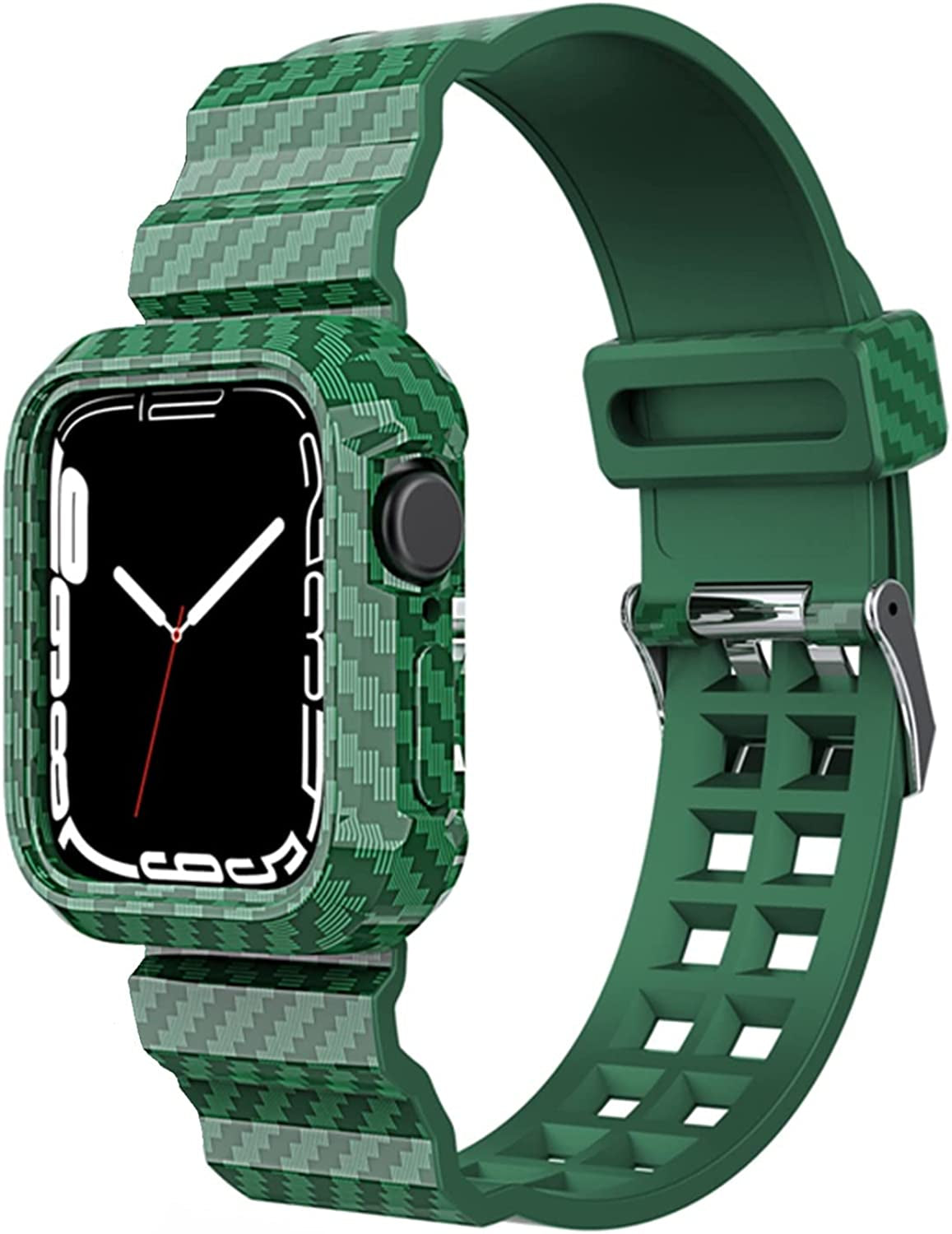 Kaihang Compatible for Apple Watch Band, Crystal Clear Iwatch Band Strap with Rugged Bumper Case 38Mm/40Mm/41Mm/42Mm/44Mm/45Mm/49Mm Bands for Apple Watch Series SE/8/7/6/5/4/3/2 Kaihang Carbon Fiber pattern green 42mm/44mm