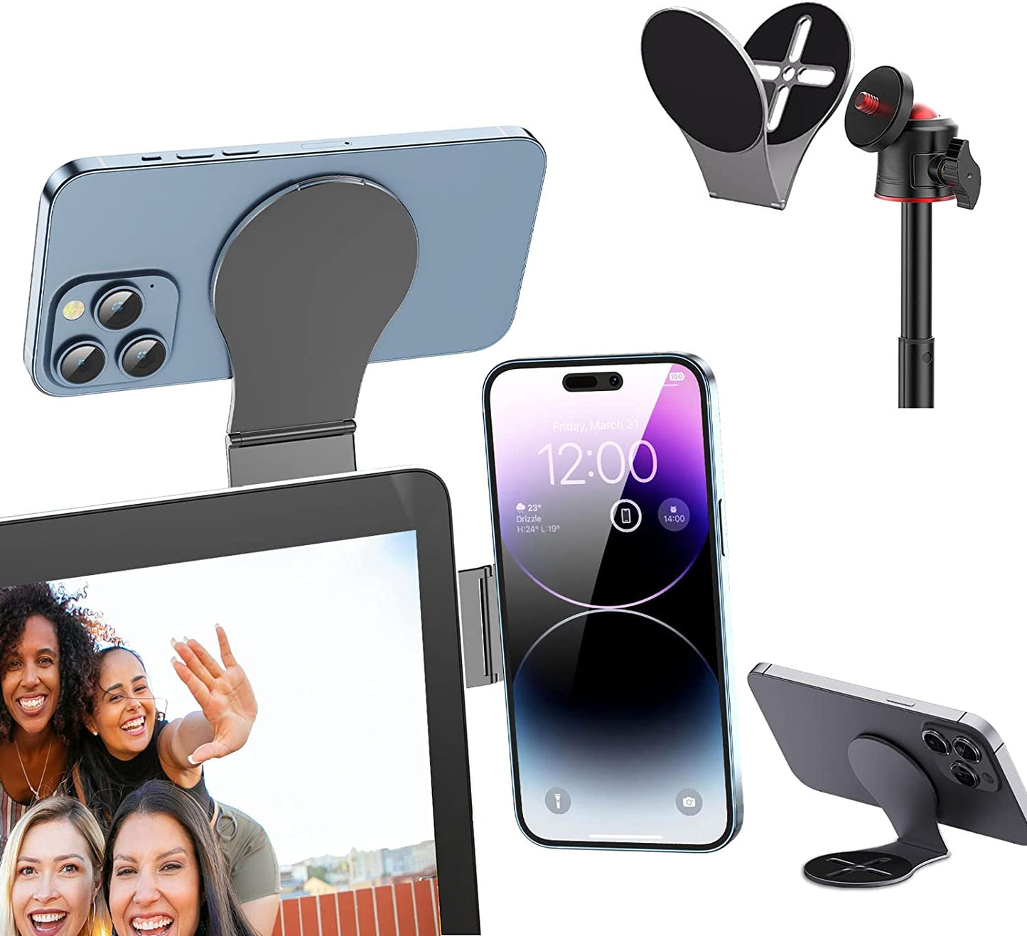 Jkoailiwi Multifunctional Magnetic Phone Holder for Laptop/Continuity Camera/Tripod/Tesla, Foldable Monitor Slim Side Webcam Mount, Portable Desktop Kickstand for Magsafe Iphone 14/13/12 & All Phones Jkoailiwi Space Grey