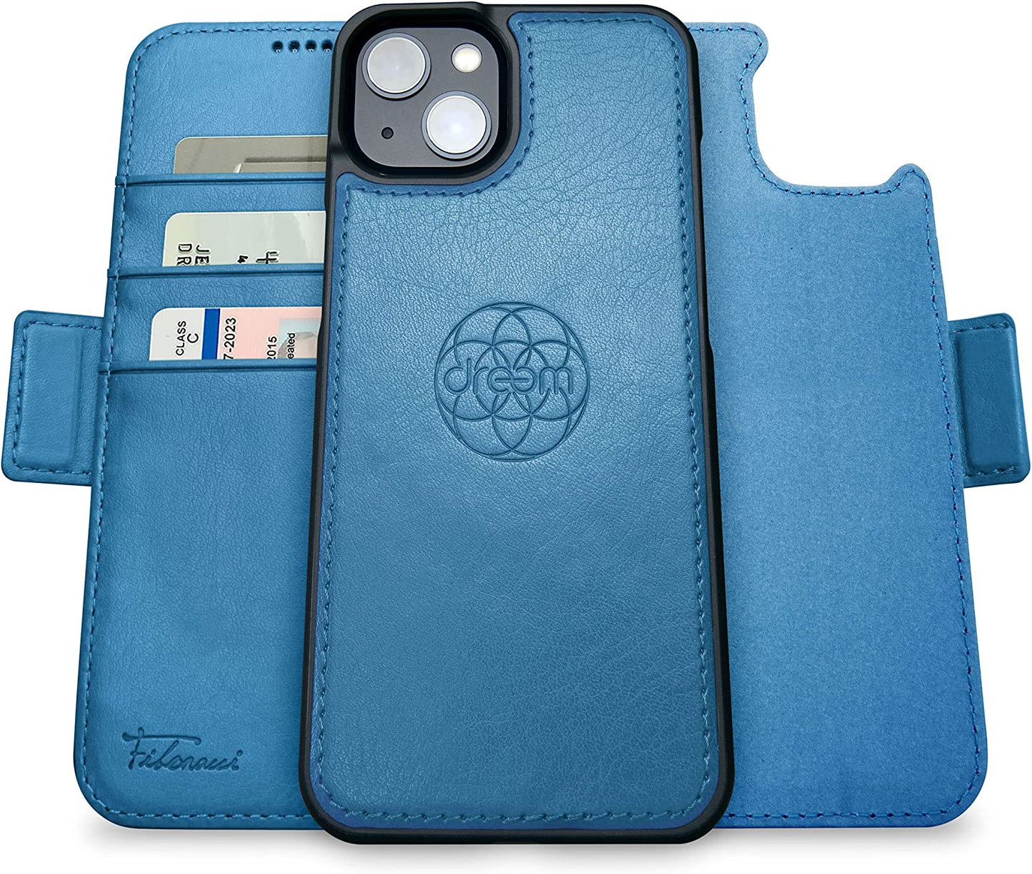 Dreem Fibonacci 2-In-1 Wallet Case for Apple Iphone 14 plus - Luxury Vegan Leather, Magnetic Detachable Shockproof Phone Case, RFID Card Protection, Magsafe Compatible - Black dreem Slate iPhone 14 Plus