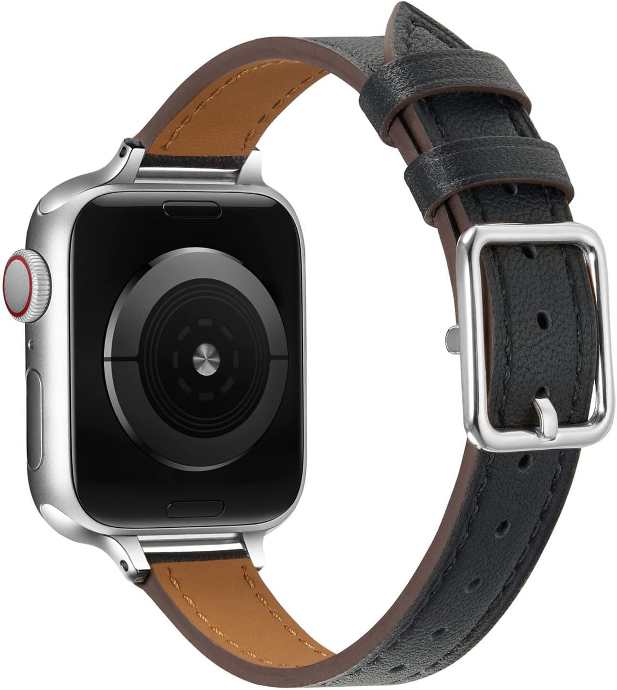Slim Bands Compatible with Apple Watch Band 38Mm 40Mm 41Mm 42Mm 44Mm 45Mm, Pierre Case Genuine Leather Thin Bands Replacement Strap Compatible with Iwatch Series 7/6/5/4/3/2/1/Se(Brown,38Mm 40Mm 41Mm) TOKASA Black with Silver 38mm 40mm 41mm