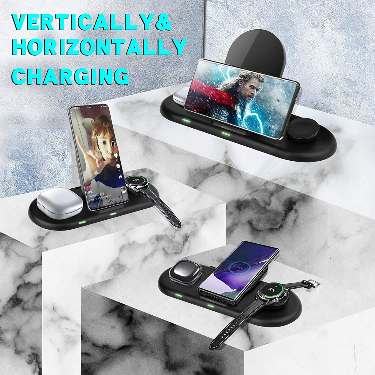 Wireless Charging Station 3 in 1, Fast Wireless Charger for Samsung Galaxy Watch 4, Active 2 Series and Galaxy Buds Series, Phone Charger Stand Dock Compatible with Samsung Galaxy S22 S20 Note(Black) Shenzhen Xuanfeng Innovations Technology Co., Ltd.