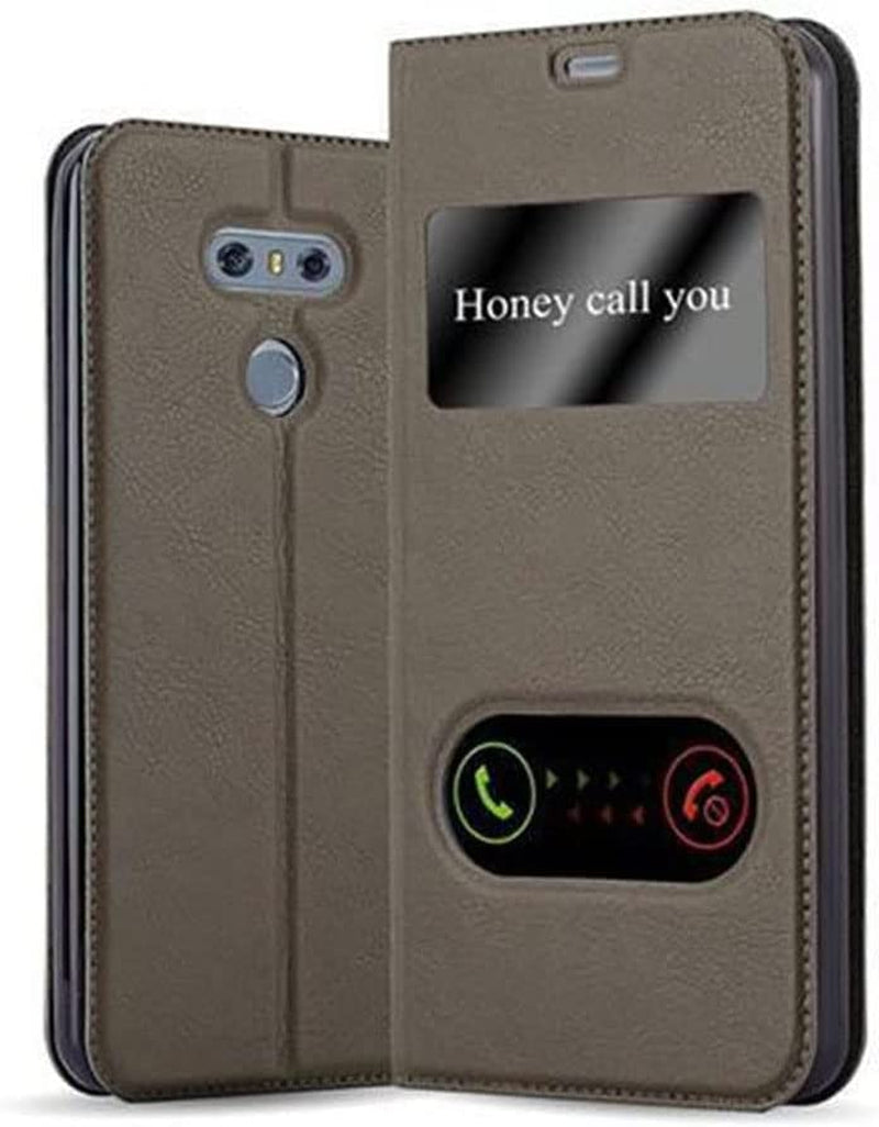 Cadorabo Book Case Compatible with LG G6 in Saffron RED - with Magnetic Closure, 2 Viewing Windows and Stand Function - Wallet Etui Cover Pouch PU Leather Flip Cadorabo Stone Brown