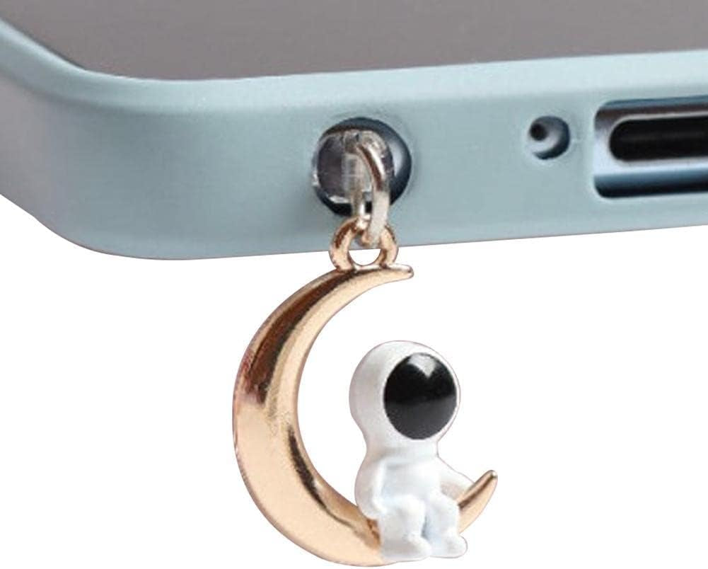 Pulunto Dust Plug Charm Cute Astronaut Earphone Jack Stopper Cap Pendant anti Dust Plug Kawaii USB Type-C Plug for Iphone Charge Port pulunto Moon/Earphone Jack Plug