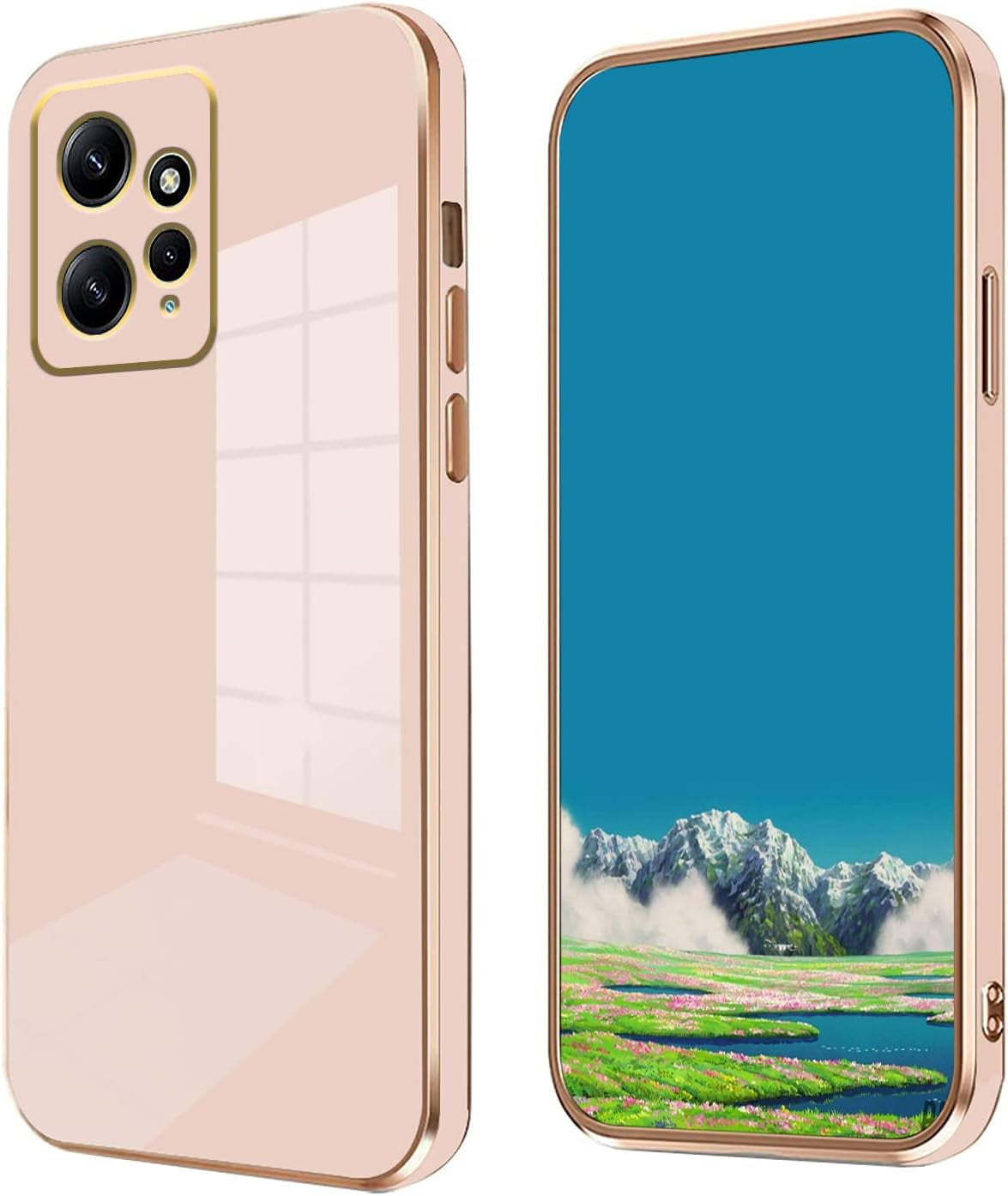 Wousunly Compatible with Redmi Note 12 4G Case Silicone Pink, Plating Xiaomi Redmi Note 12 4G Phone Case Shockproof Thin and Soft Cover (Red) Wousunly Pink