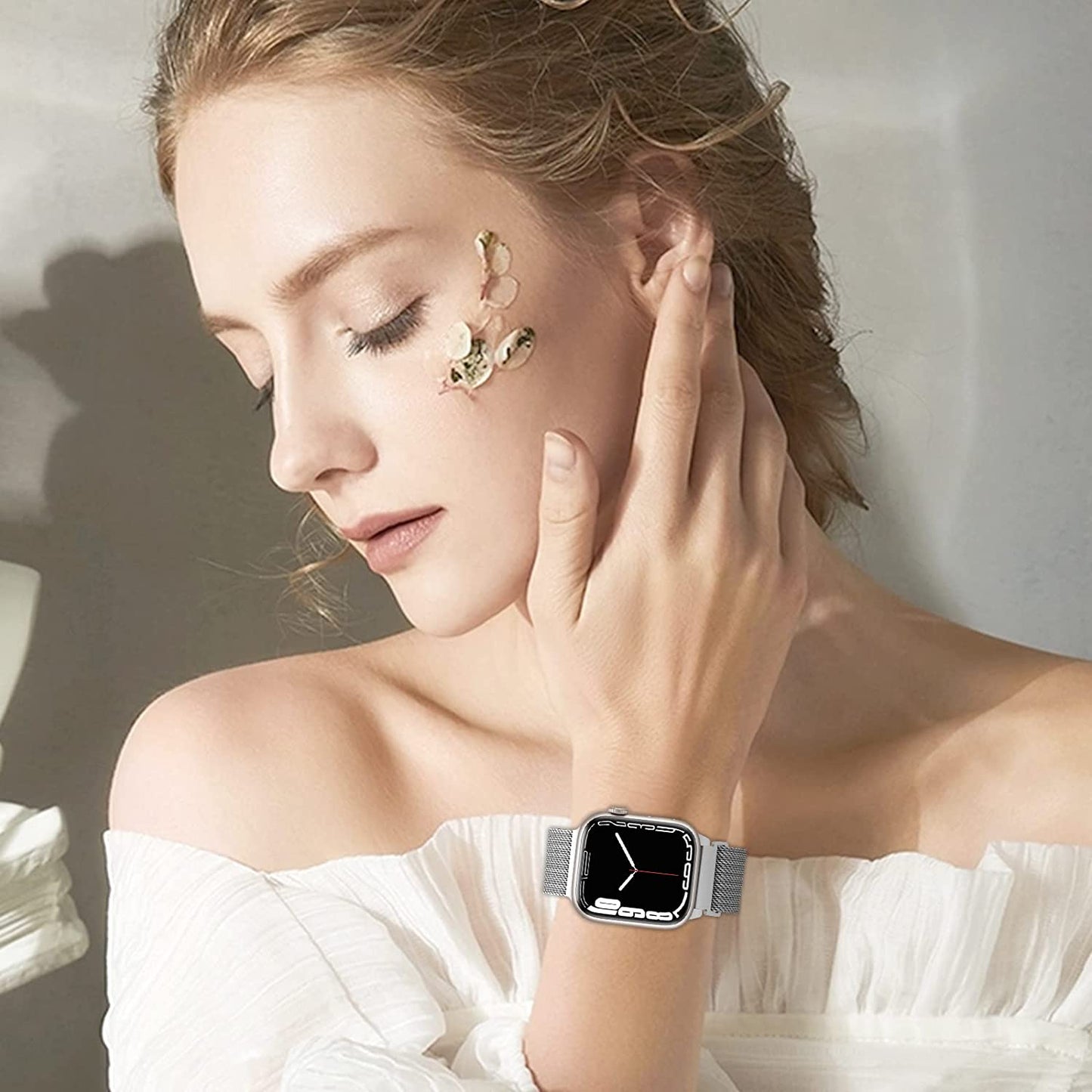 Metal Milanese Loop Band Compatible with Apple Watch Band 38Mm 40Mm 41Mm 42Mm 44Mm 45Mm 49Mm Women Men, Stainless Steel Mesh Magnetic Adjustable Strap for Iwatch Series Ultra/8/7/6/5/4/3/2/1/Se,Silver BANDHOME