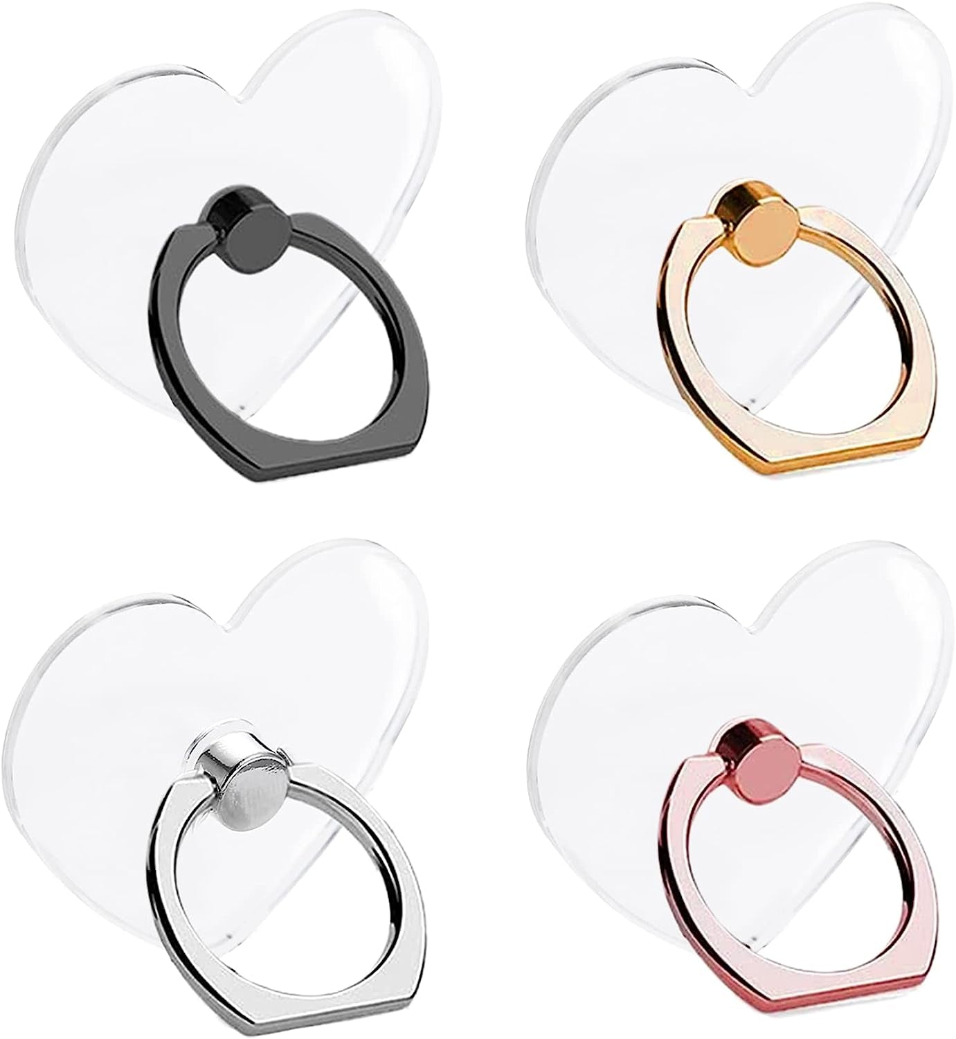 SKYPIA 4 Pack Clear Cell Phone Ring Holder Transparent Finger Grip Loop Kickstand 360 Degree Rotation Finger Ring Stand Cellstand Heart