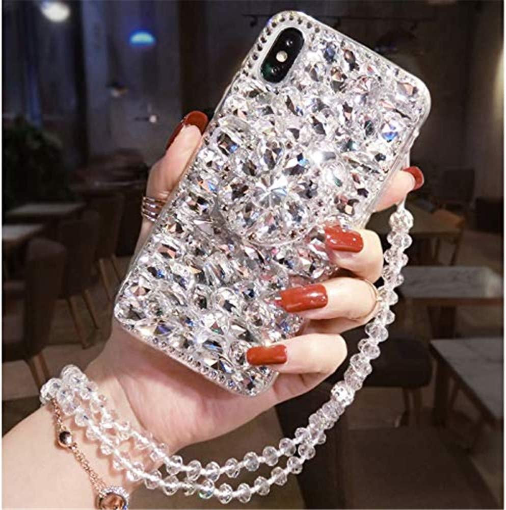 Case for Oneplus Nord N300 5G,Oneplus Nord N300 Case,Diamond Kickstand 3D Handmade Bling Diamond Glitter Phone Case for Oneplus Nord N300 5G 2022 (Pink) Aikukiki White