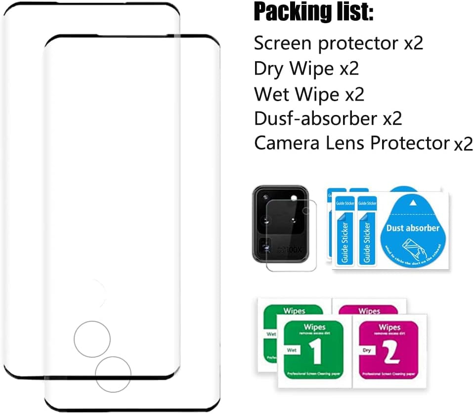 Micger Galaxy S20 Screen Protector 【2+2 Pack】 with 2 Pack Camera Lens Protector, Compatible Fingerprint, 3D Glass Full Coverage 9H Hardness Tempered Glass Screen Protector for Samsung Galaxy S20 5G Micger