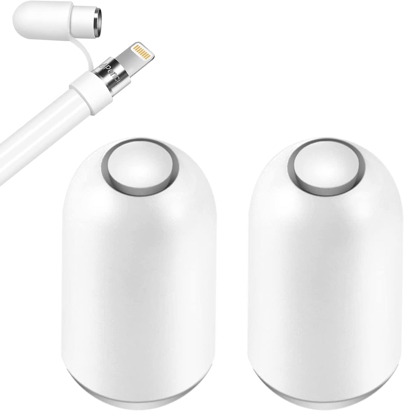 Hiicopa Magnetic Replacement Cap for Apple Pencil 1St Generation - with Silicone Protective Cap Holder (White) HIETON 2 Pack
