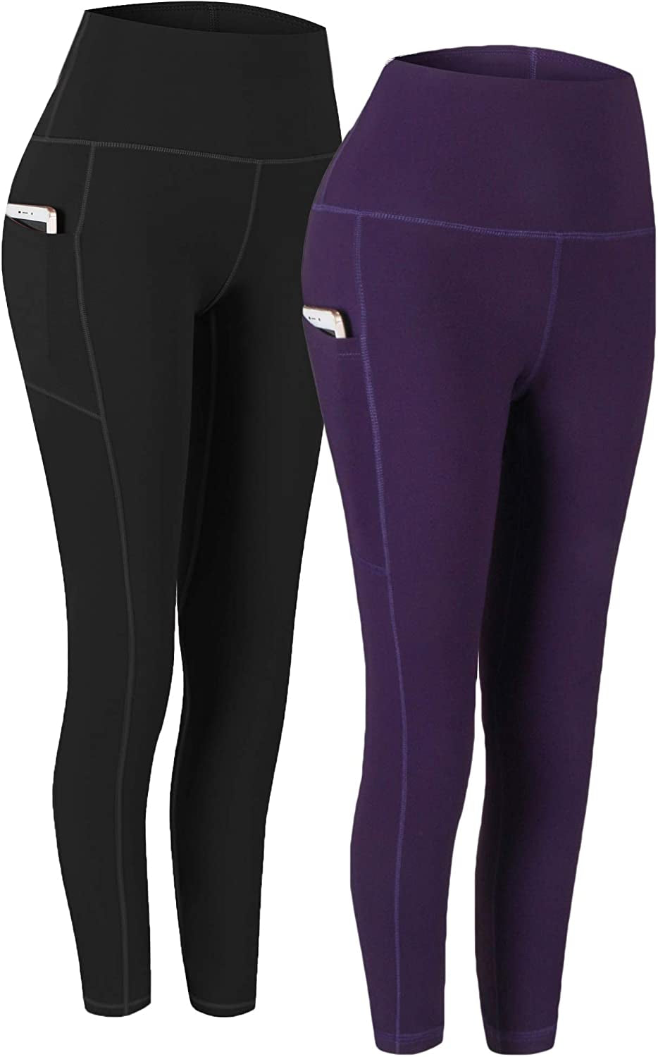 Fengbay 2 Pack High Waist Yoga Pants, Pocket Yoga Pants Tummy Control Workout Running 4 Way Stretch Yoga Leggings Fengbay Black & Purple 2021 Small
