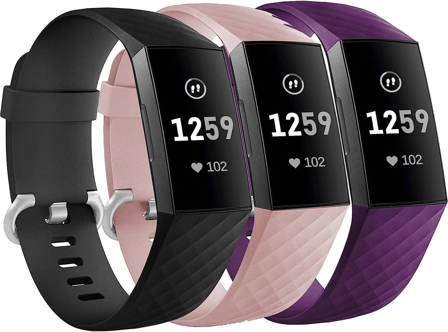 3 Pack Bands for Fitbit Charge 4/ Fitbit Charge 3/ Charge3 Se,Silicone Fitness Sport Wristbands for Women Men Small Large SENGKOB pink+purple+black Large