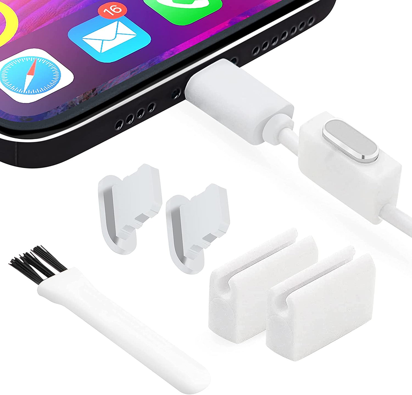 Portplugs Anti-Dust Plugs (2-Pack) Compatible with Iphone 14/13/12/11/X/XS/8/7, Plus/Max/Pro/Mini, Ipad - Aluminum, Includes 2 Holders & Cleaning Brush (Black) PortPlugs Silver Gray