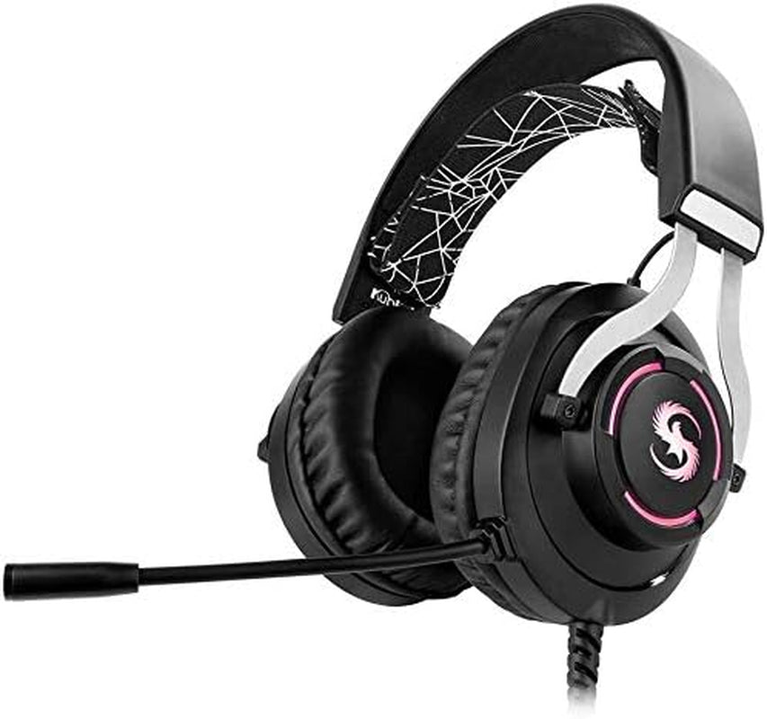 YHLZ Gaming Headset, Gaming Headset Over-Ear Headphone Colorful LED Lights with Microphone Volume Control 3.5Mm+Usb for PC Laptop Smart Phone Rivia