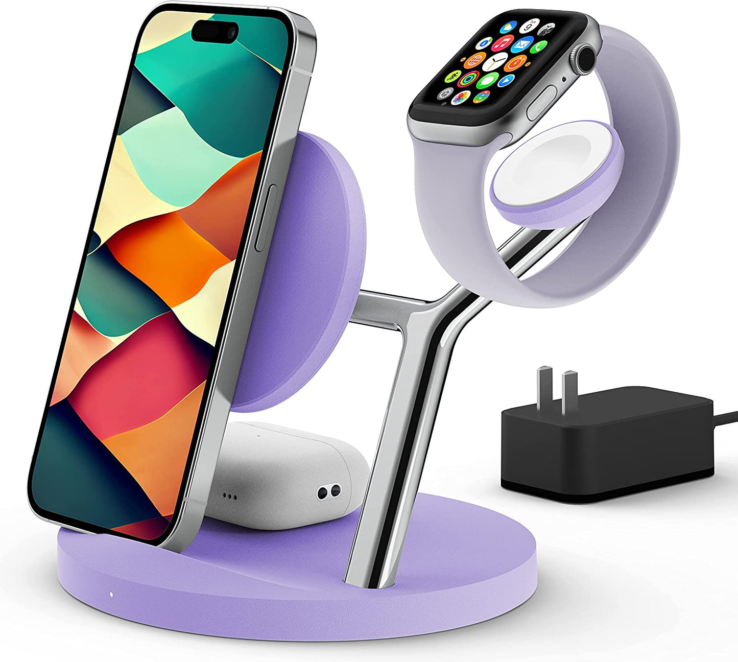 Wireless Charger,Zechin 5-In-1 Wireless Charging Station,Fast Wireless Charger Stand for Iphone 14/13/12/11/Pro/Max/Xs/Xr/X/8/Plus, for Apple Watch 7/6/5/4/3/2/SE, for Airpods 3/2/Pro(White) ZECHIN Pure Purple