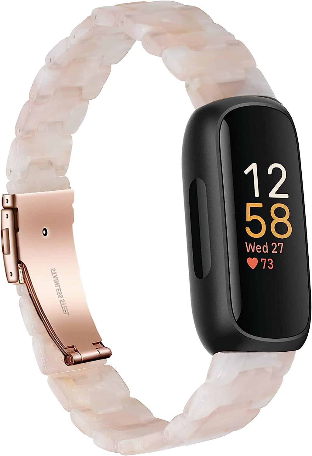 Wongeto Compatible with Fitbit Inspire 3 Band Women Girls,Tortoise Resin Watch Band Slim Replacement Adjustable Wristband for Fitbit Inspire 3 Accssorises Wongeto Pink Flower