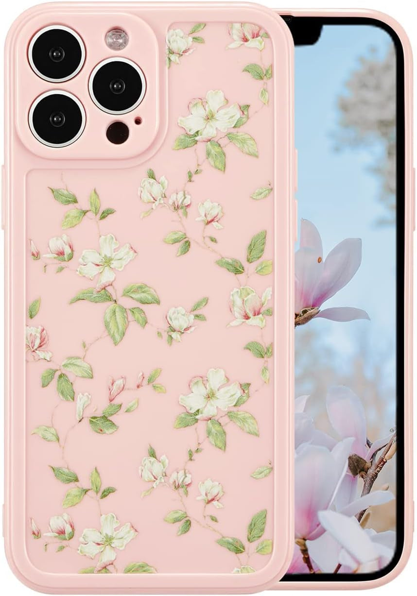 ZTOFERA Compatible with Iphone 12 Pro Max Case for Girls Women, Floral Flower Pattern Design Silicone Case, Slim Shockproof TPU Protective Bumper Case Cover for Iphone 12 Pro Max,Grey ZTOFERA Pink
