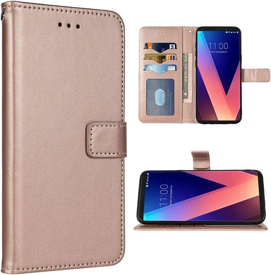 FDCWTSH Compatible with LG V35 Thinq V30 plus Wallet Case Wrist Strap Lanyard Leather Flip Cover Card Holder Stand Cell Accessories Phone Cases for LGV30 LGV35 LG30 LG35 V 30 35 V30+ V30S H931 Black FDCWTSH Rose Gold