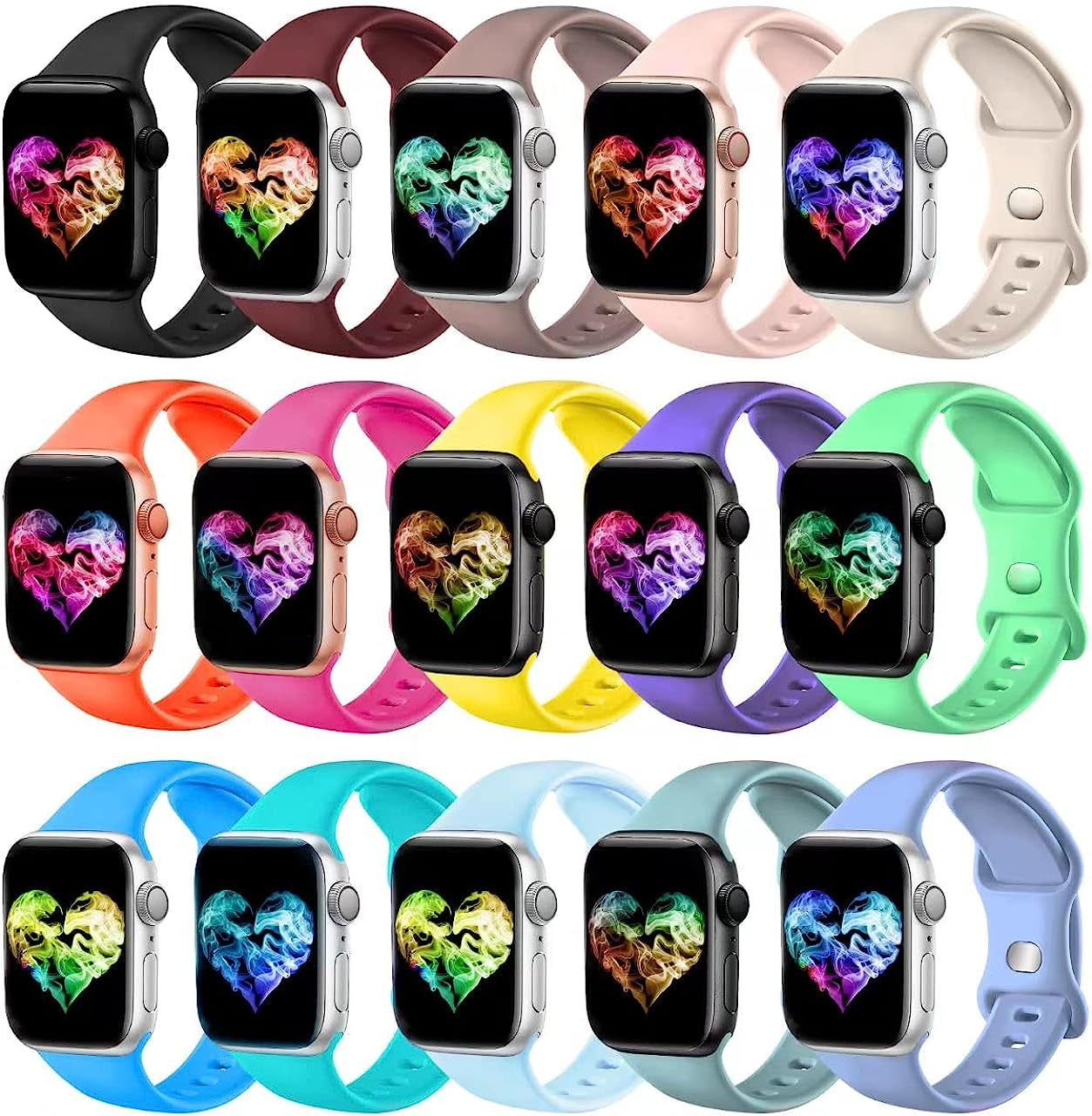 15Pack Watch Bands Compatible for Apple Watch Band 38Mm 40Mm 42Mm 44Mm 45Mm 49Mm Women Men, Soft Silicone Sport Band Strap for Iwatch Bands Series Ultra 8 7 6 5 4 3 2 1 SE Topokiyu Vibrant Colorful 42mm 44mm 45mm 49mm