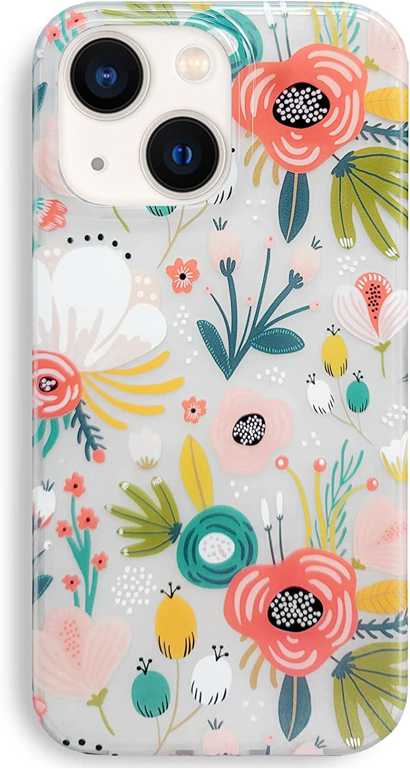 J.West Compatible with Iphone 14 Case Soft Shockproof Cute Floral Phone Protective Cover for Women, Garden Flower Pattern Design Slim Fit Anti-Scratch 6.1" Phone Case for Girl J.west Clear Floral