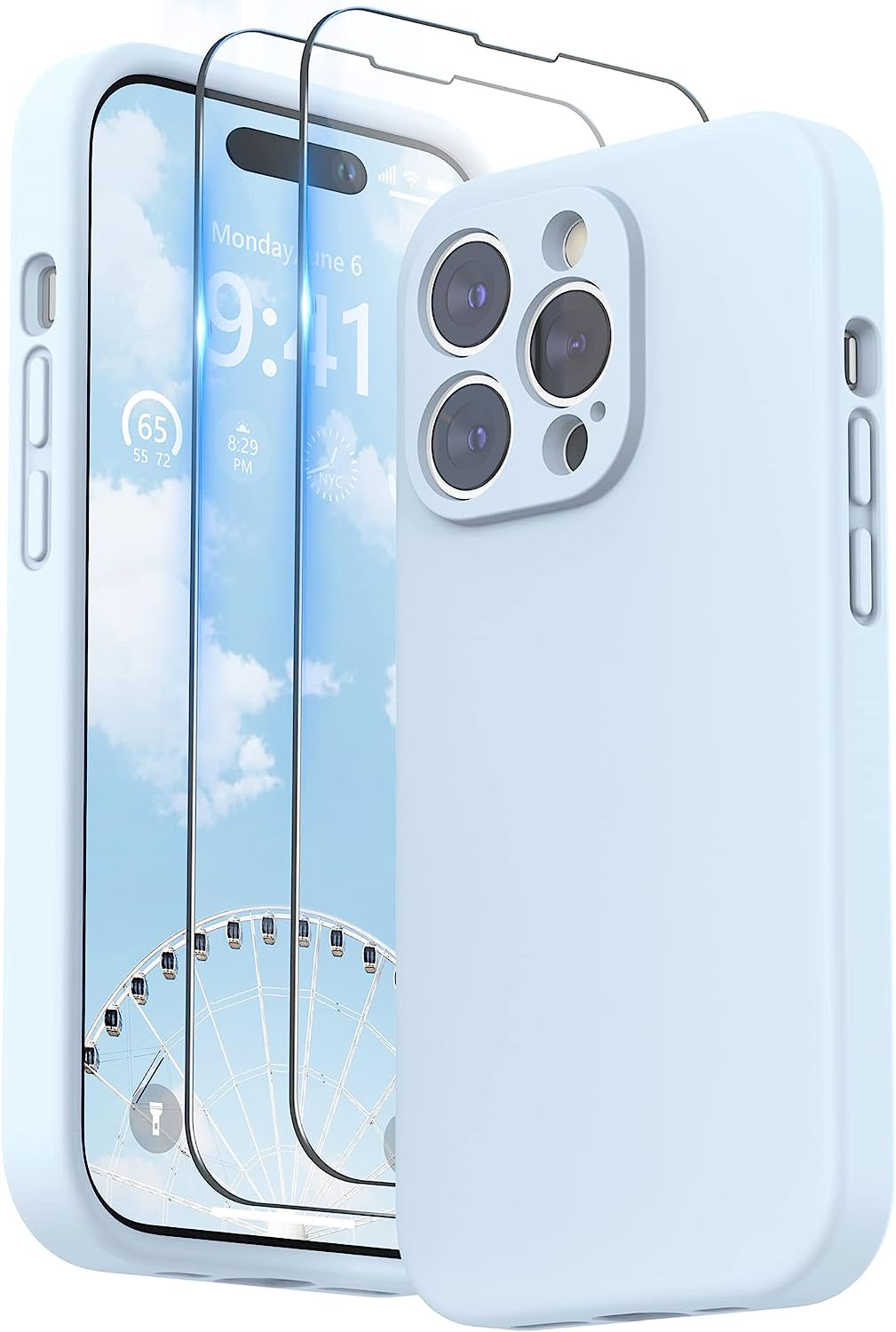 SURPHY Designed for Iphone 14 Pro Case with Screen Protector, (Camera Protection + Soft Microfiber Lining) Liquid Silicone Phone Case, Cactus Green SURPHY Cloud Blue