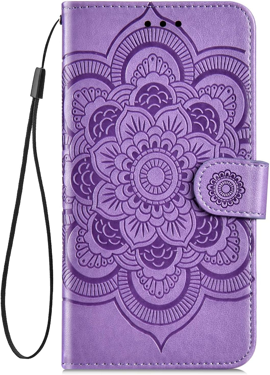 IKASEFU Compatible with LG V40 Thinq Case Emboss Sun Mandala Floral Pu Leather Wallet Strap Case Card Slots Shockproof Magnetic Stand Feature Folio Flip Book Cover Protective Case,Black IKASEFU Purple