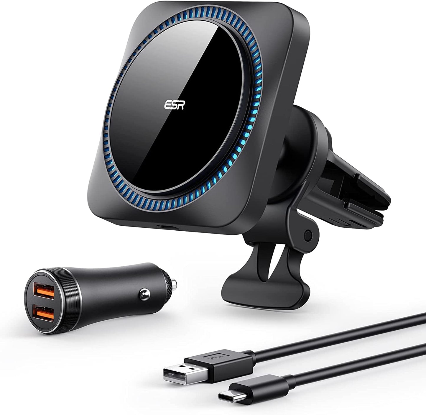 ESR Magnetic Wireless Car Mount Charger (Halolock), Compatible with Magsafe Car Charger, Air Vent Car Phone Holder for Iphone 14/13/12 Series, Car Accessories, Fast Charging, Strong Magnets, Black Electronic Silk Road Corp CryoBoost Car Charger Set