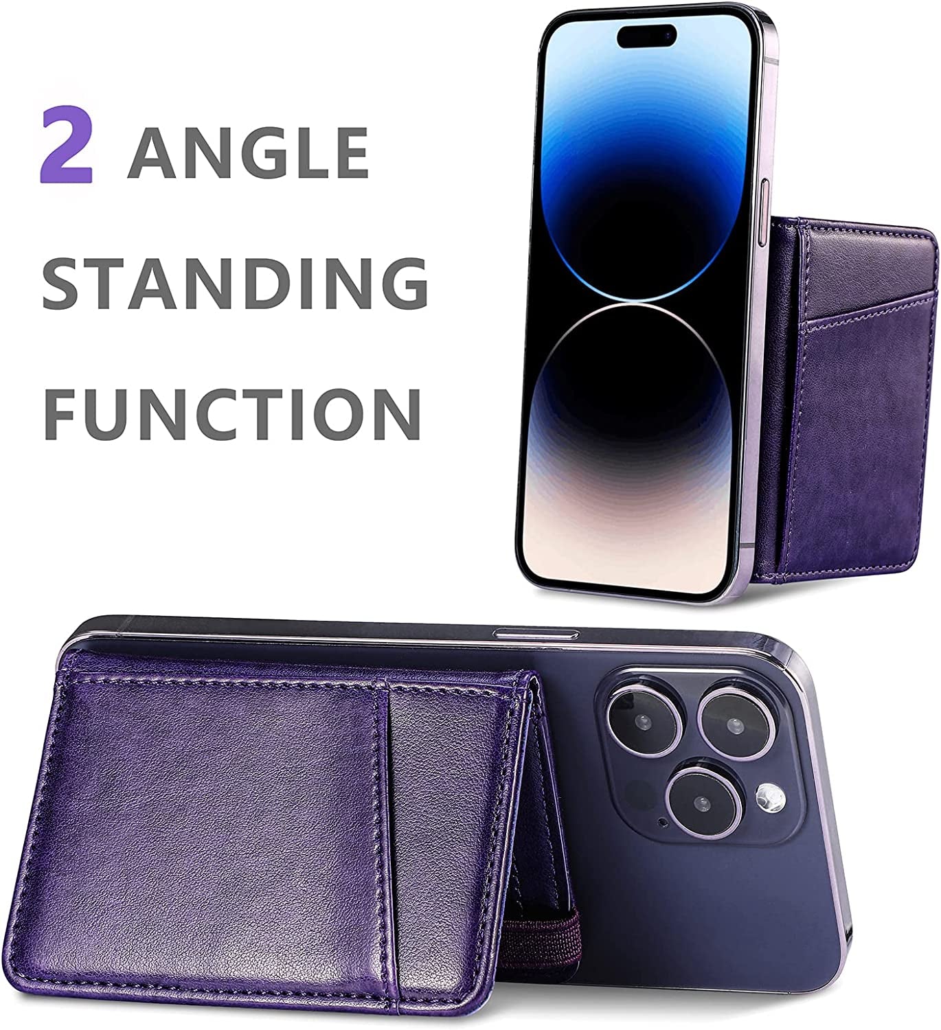 Magsafe Wallet Stand for Apple Iphone 14/13/12 Series, Samsung Galaxy Android Phones, Fit 6 Cards Mag Safe Card Holder, Magnetic Leather Phone Wallet for Iphone 14 Pro MAX/14 Pro/14 plus (Purple) LINYUNE