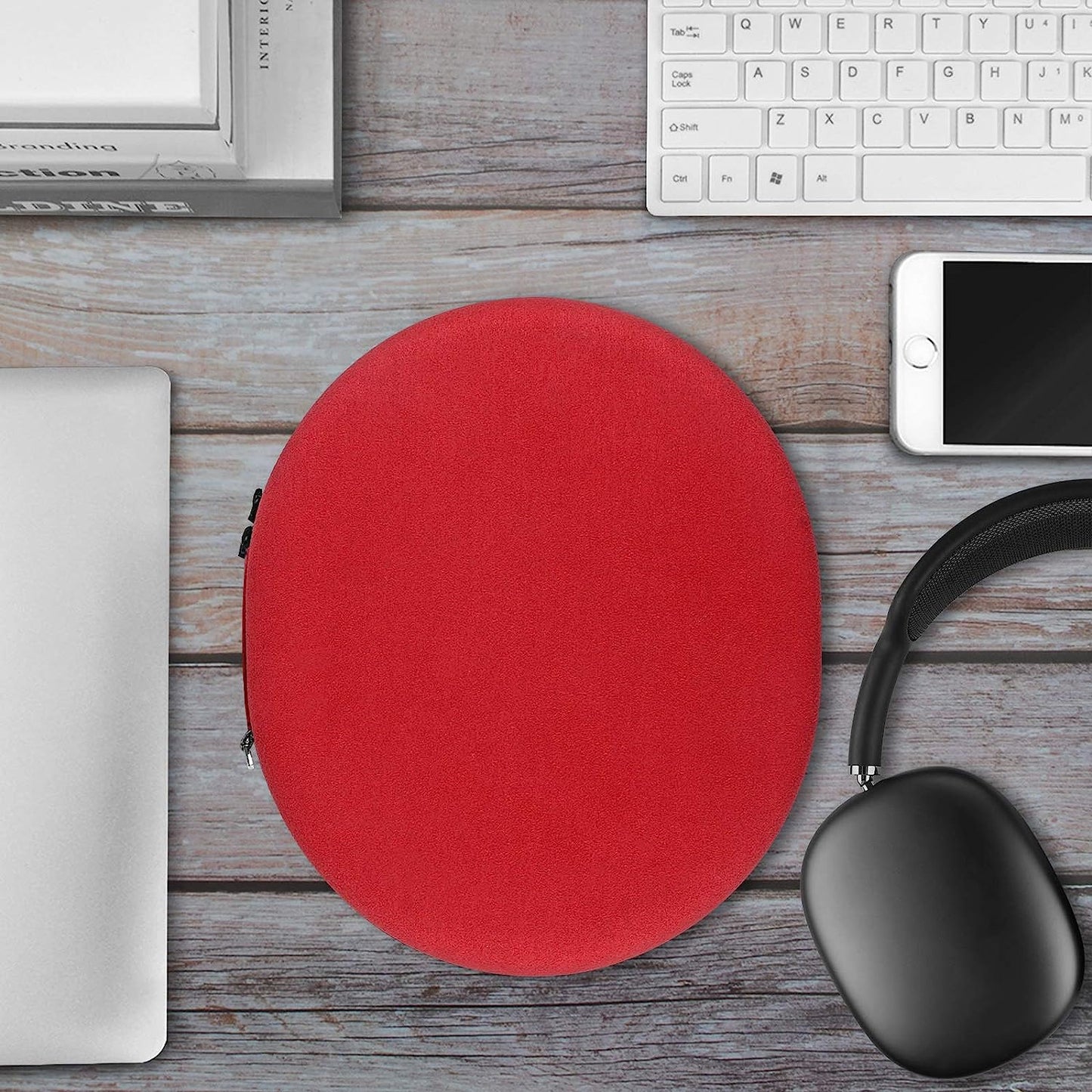 Geekria Shield Headphones Case, Compatible with APPL Airpod Max Case, Replacement Hard Shell Travel Carrying Bag with Cable Storage (Red) GEEKRIA