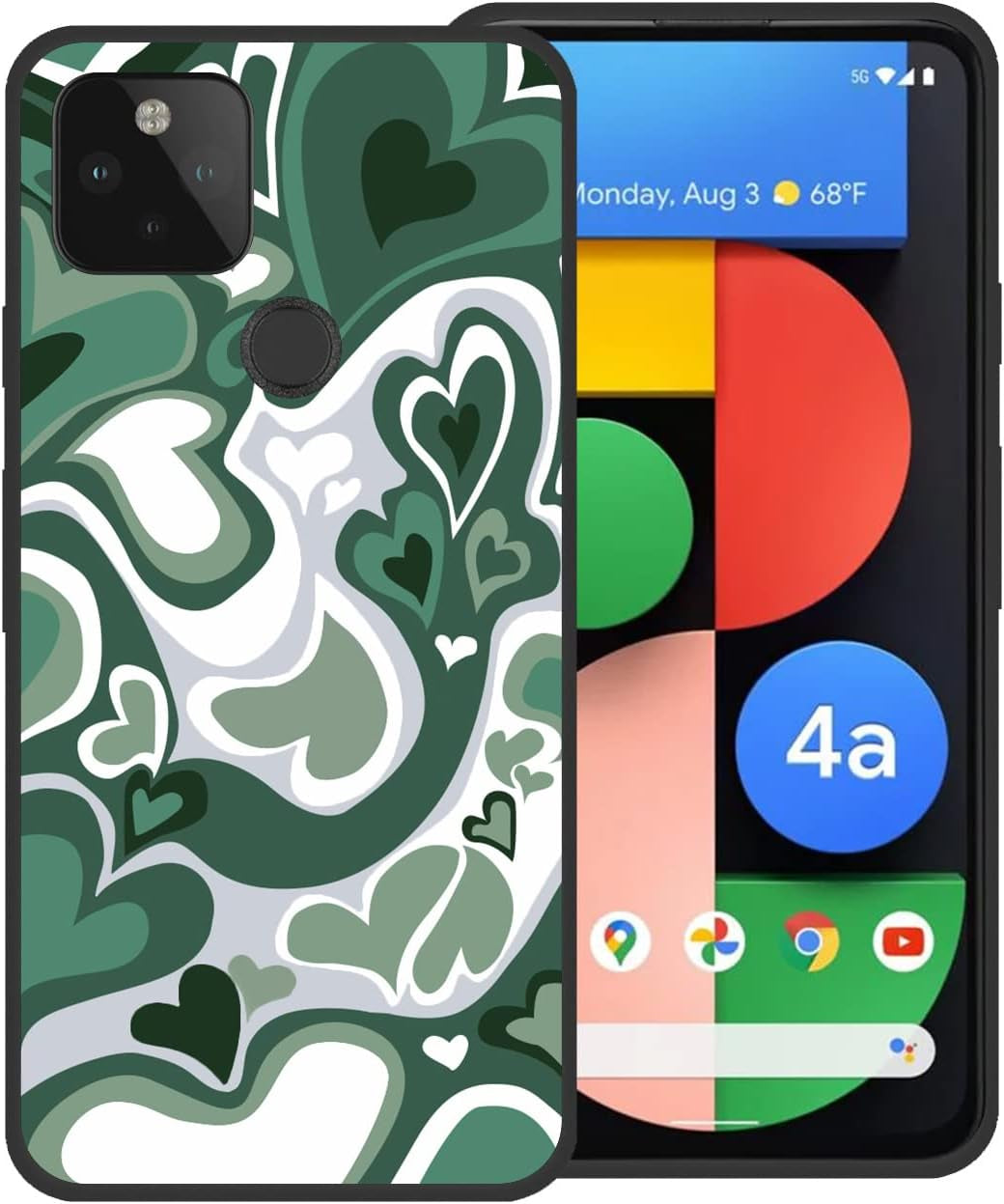 Zaztify Phone Case for Google Pixel 4A 5G, Lovely Irregular Brown Love Heart Khaki Lovecore Aesthetic Cute Shockproof Protective Anti-Slip Thin Soft Cover Shell zaztify Green Lovecore