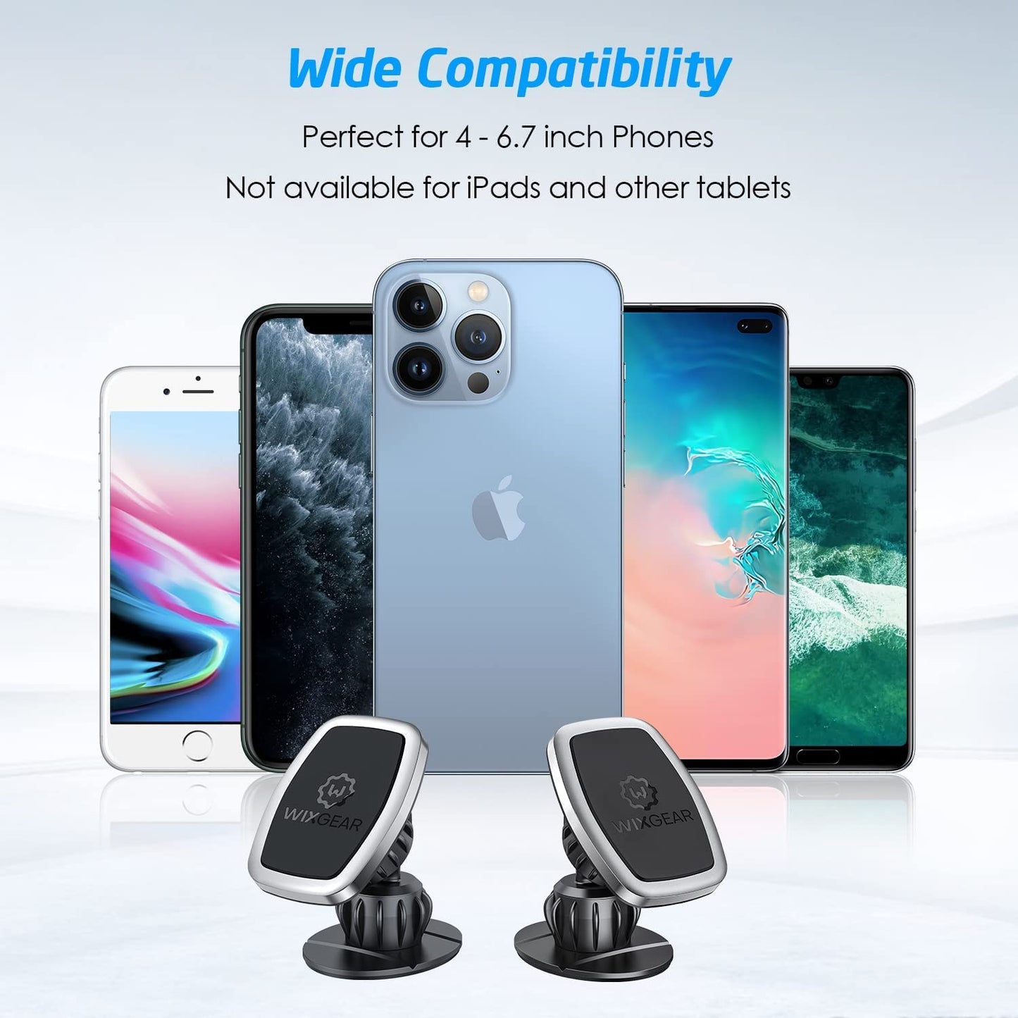 Wixgear Universal Stick on Swivel Mount (2 Pack) Dashboard Magnetic Phone Holder for Car, Phone Mount for Car for Cell Phones and Mini Tablets with Fast Swift-Snap (New Upgraded Mount) WixGear