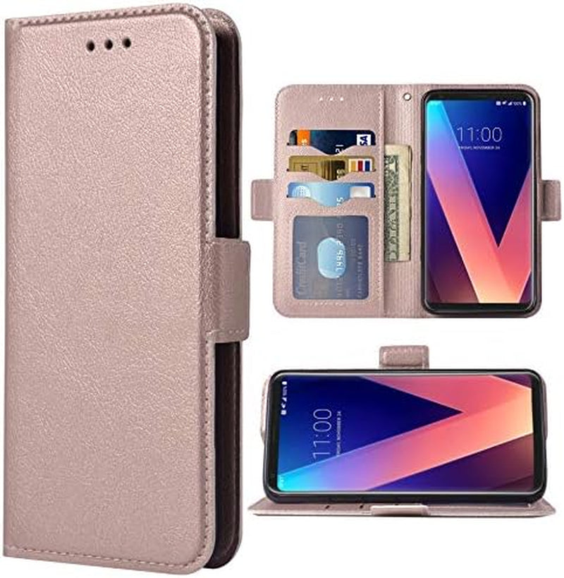 Phone Case for LG V35 Thinq V30 plus Folio Flip Wallet Case,Pu Leather Credit Card Holder Slots Full Body Protection Kickstand Protective Phone Cover for LGV30 LGV35 Thin Q LG35 V35Thinq Dark Blue WWAAYSSXA Rose Gold