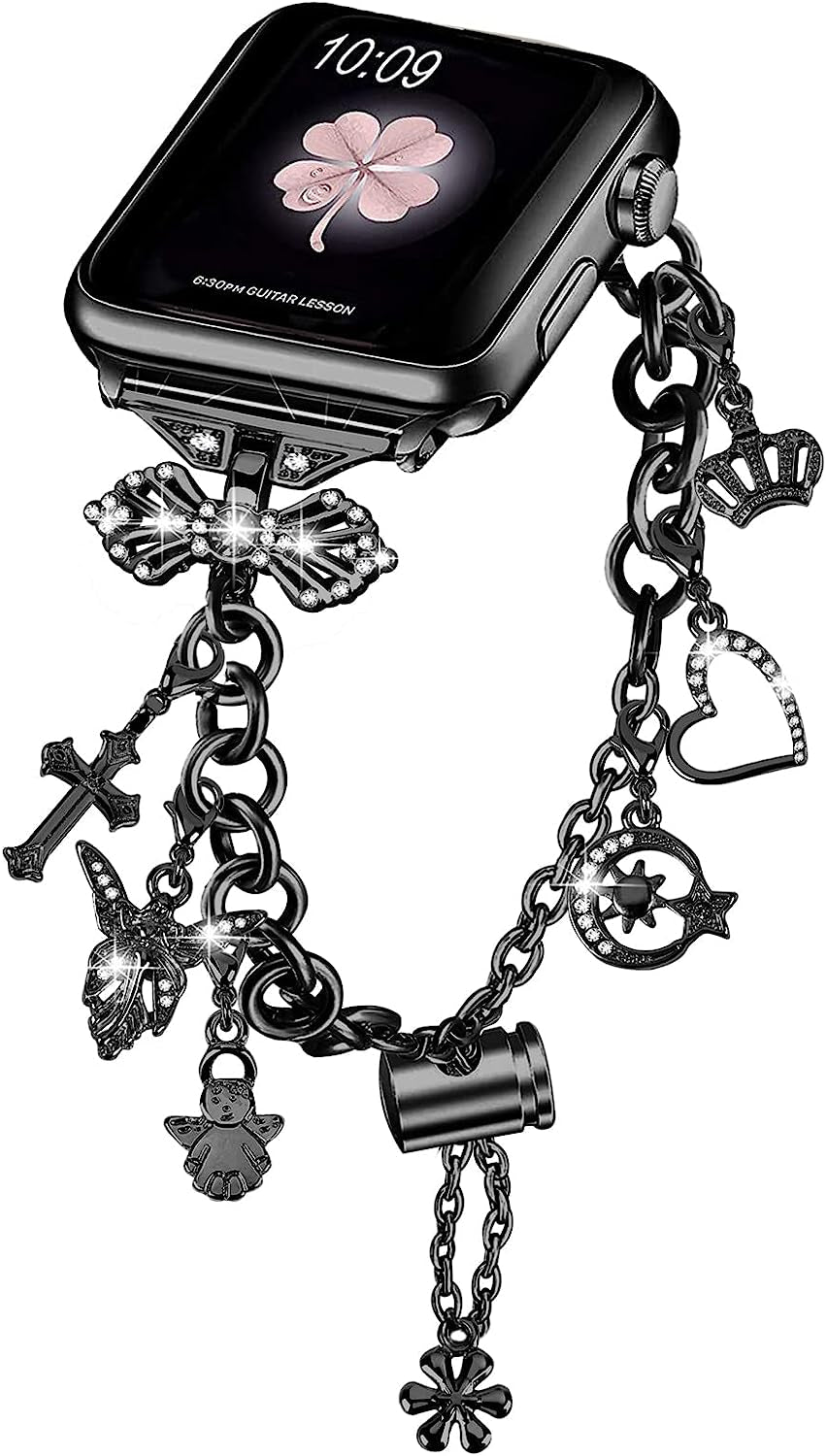 NYENEIL Compatible with Apple Watch Ultra Band 38Mm 40Mm 41Mm 42Mm 44Mm 45Mm 49Mm Interchangeable Charms Dressy Bracelet for Women NYENEIL Black 38MM/40MM/41MM